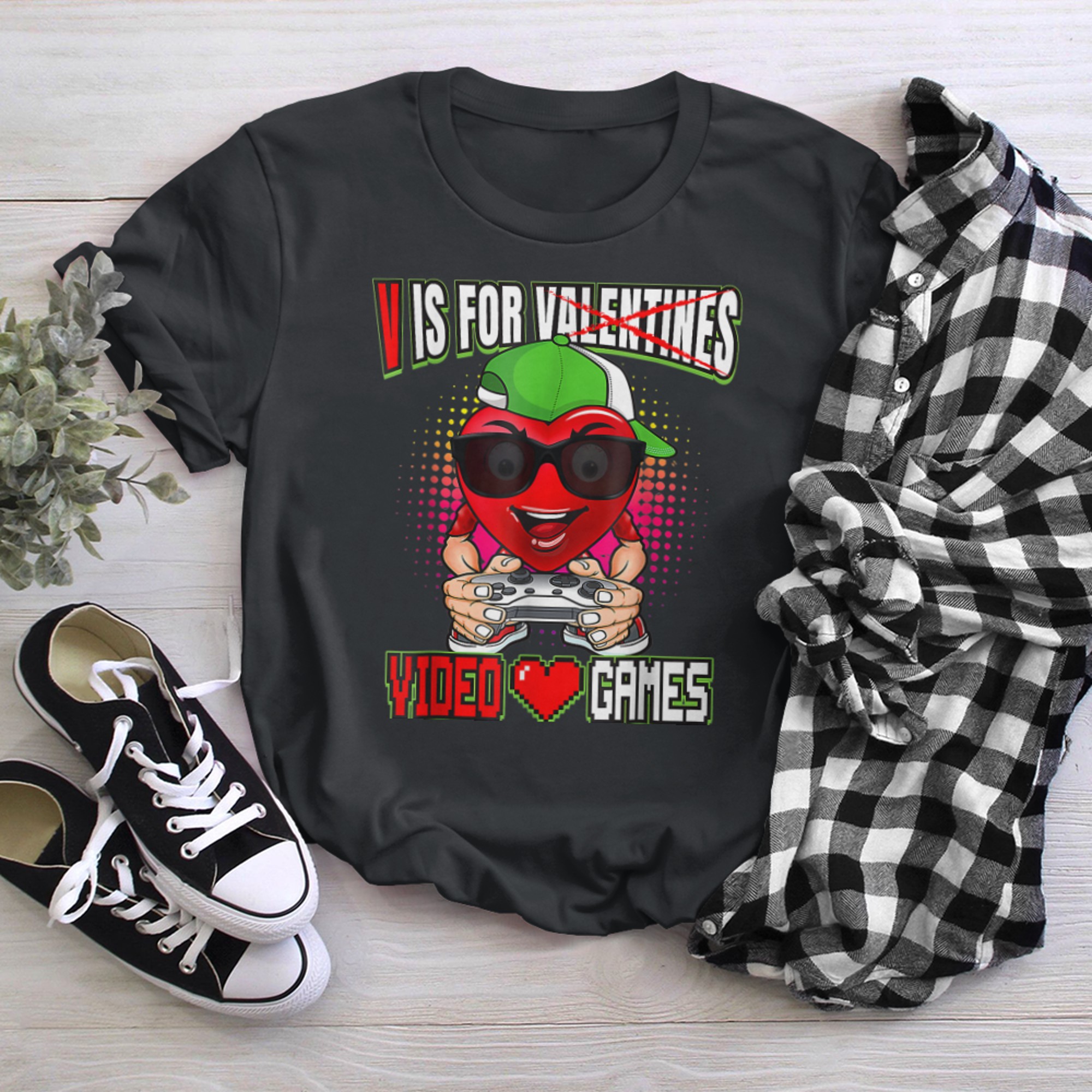 Gamer Boys Teen Valentines Day Shirt V Is For Video Games t-shirt black