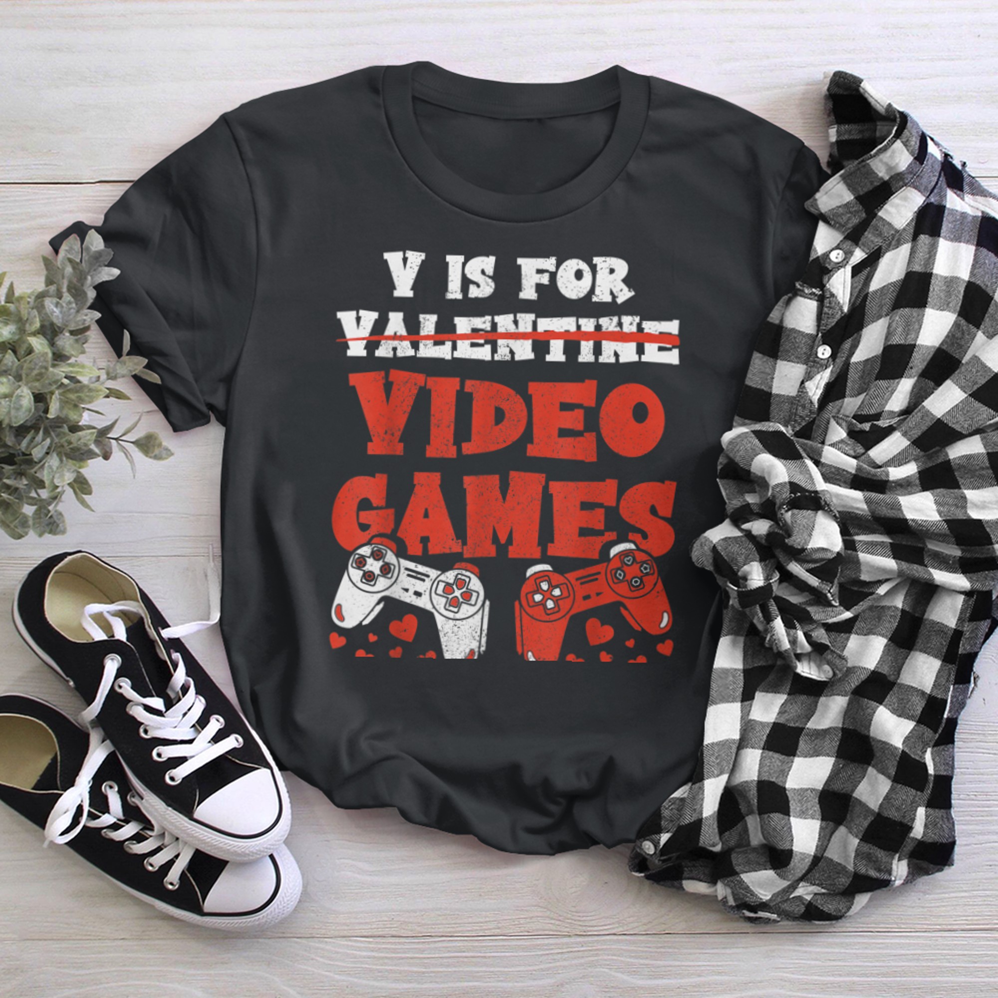 Games Lover V Is For Video Games Funny Valentines Day Gamer t-shirt black