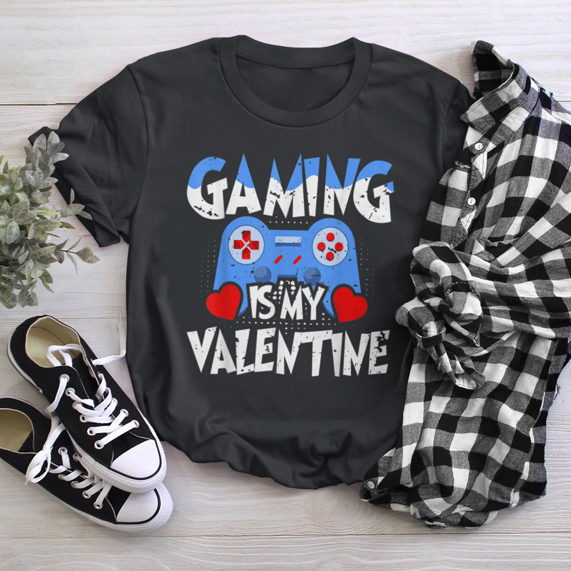 Gaming Is My Valentine Funny Valentines Day Gamer Boys Men t-shirt black