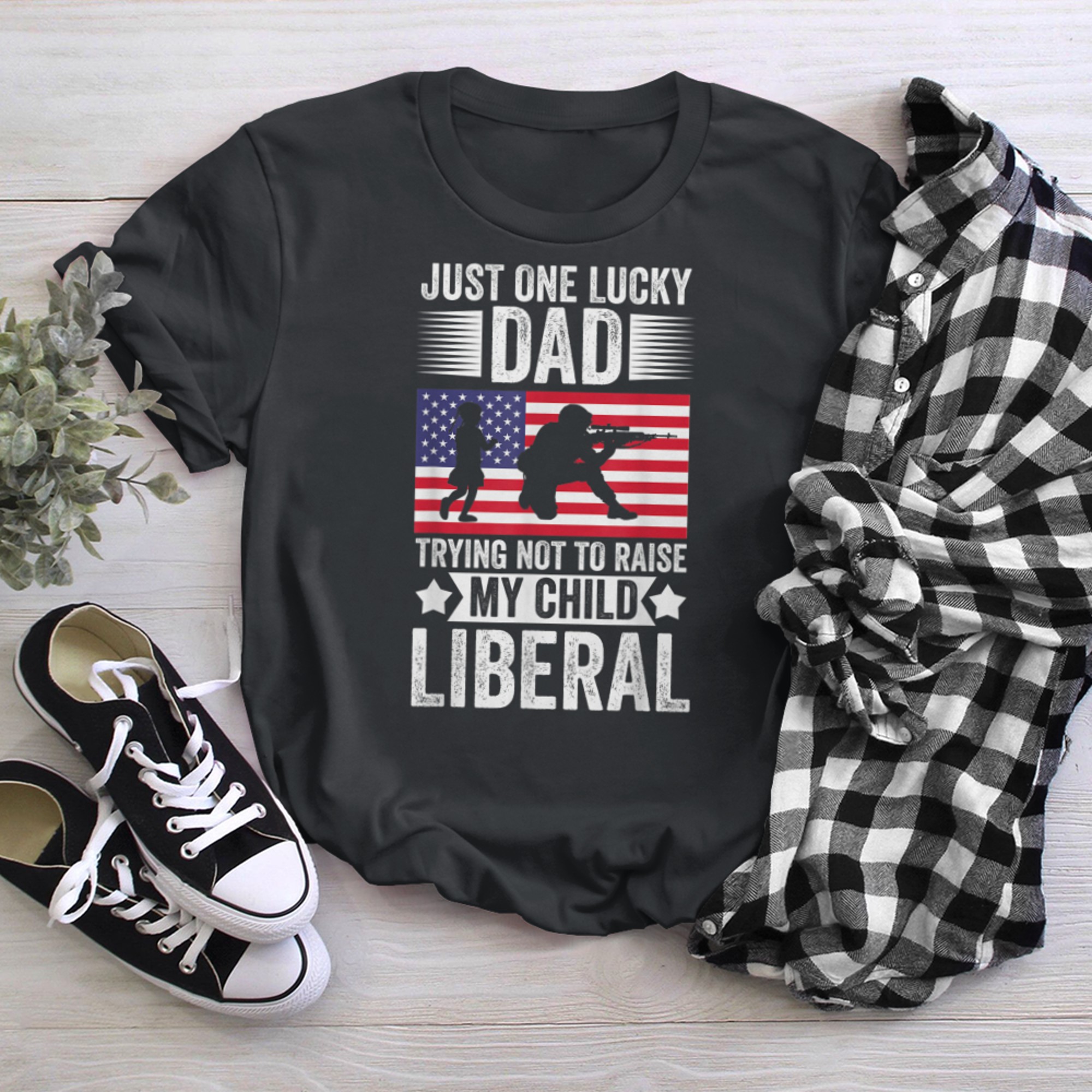 Just one lucky dad liberal USA t-shirt black