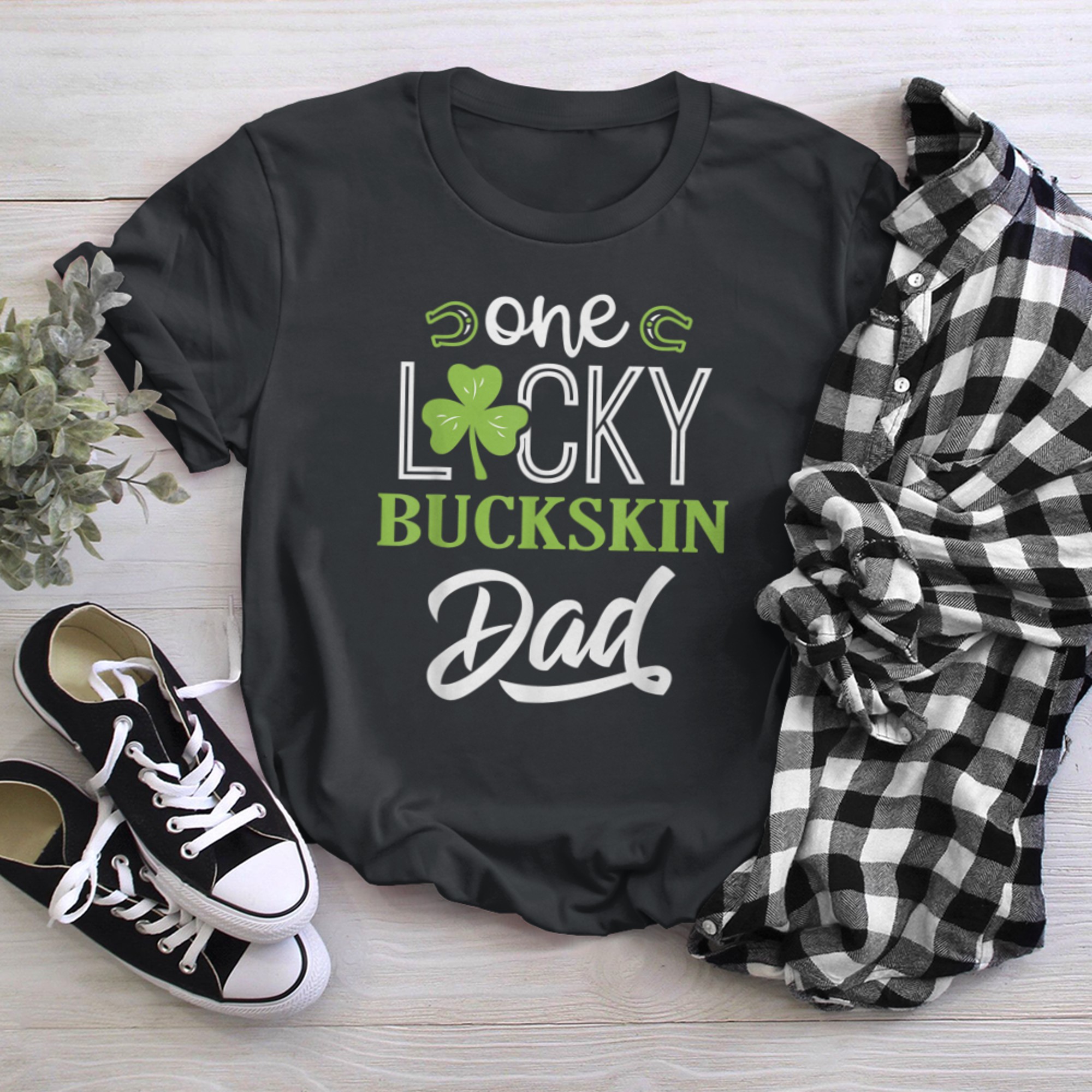 Mens One Lucky BUCKSKIN Horse Dad Irish Horseback Riding t-shirt black