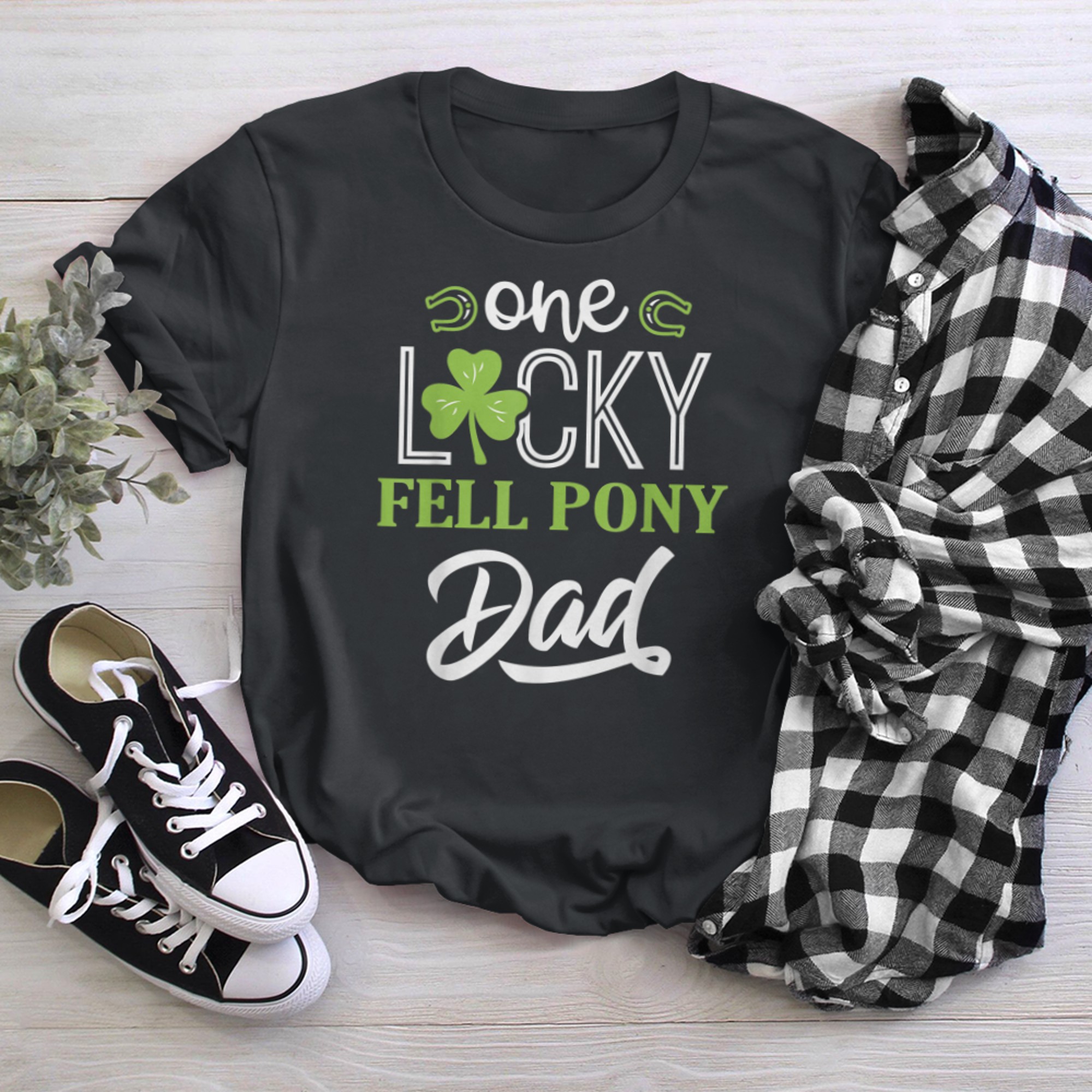 Mens One Lucky FELL PONY Horse Dad Irish Horseback Riding t-shirt black