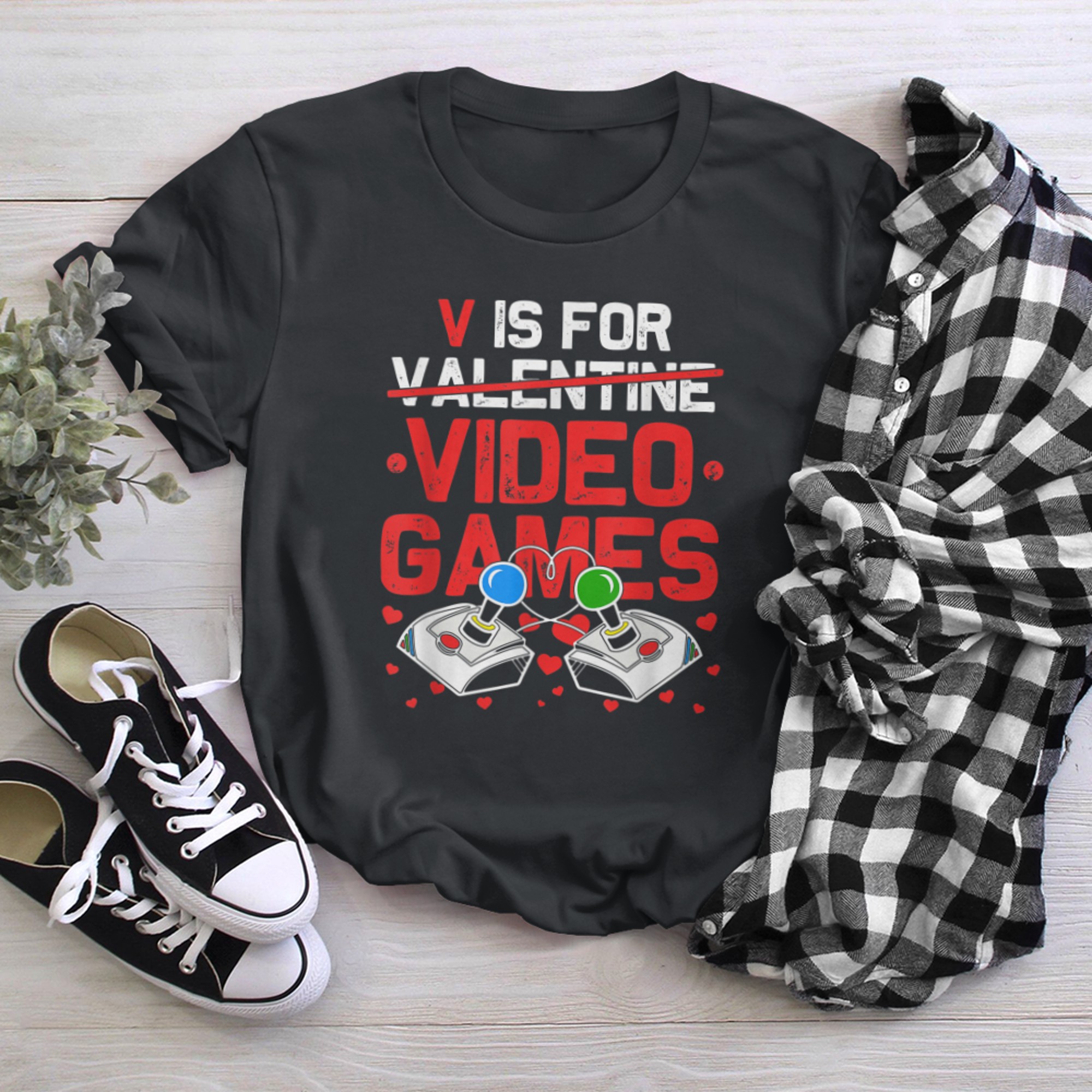 Mens V Is For Video Games Funny Valentines Day Gamer Men Teens t-shirt black