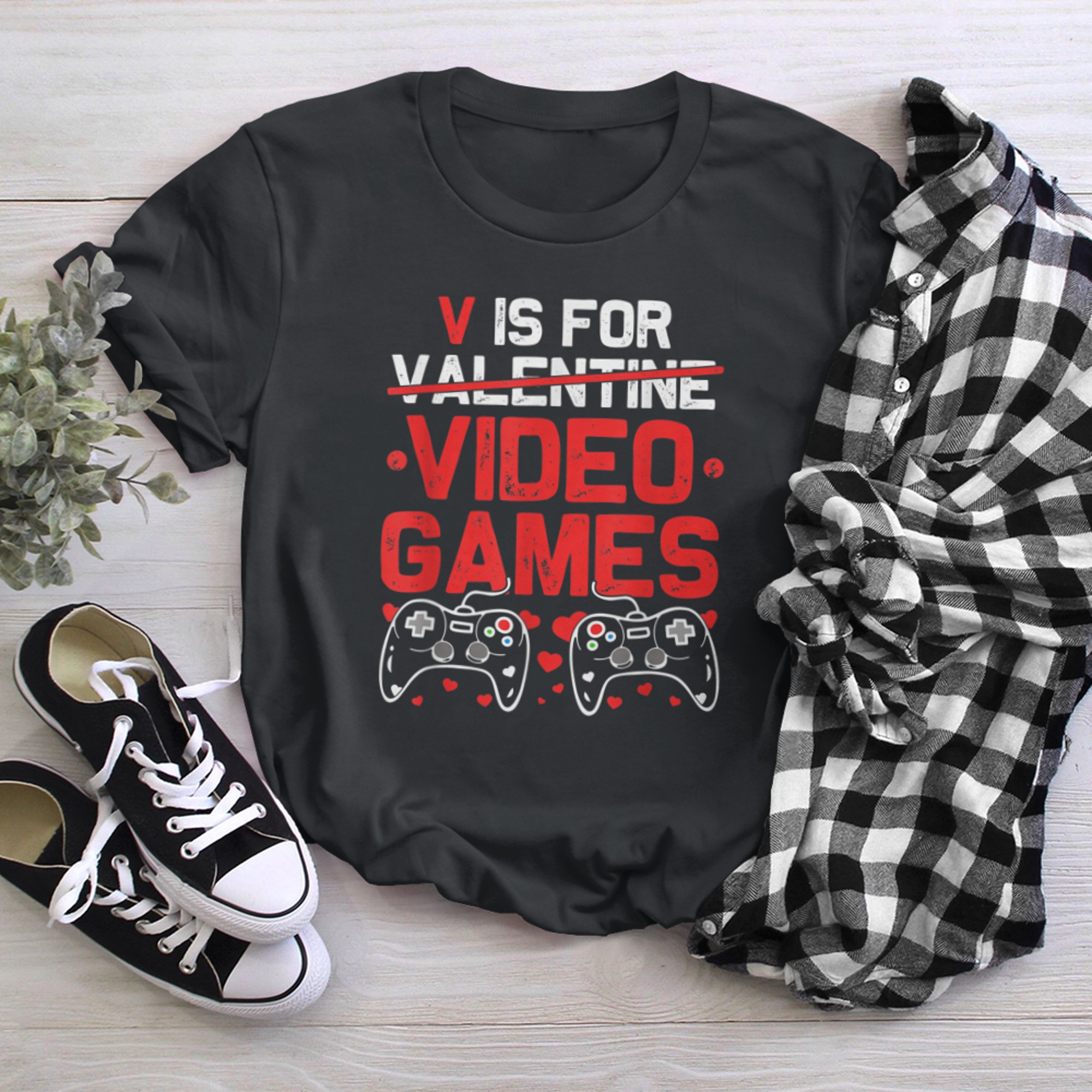 Mens V Is For Video Games TShirt Valentines Day Gamer Men Teens t-shirt black