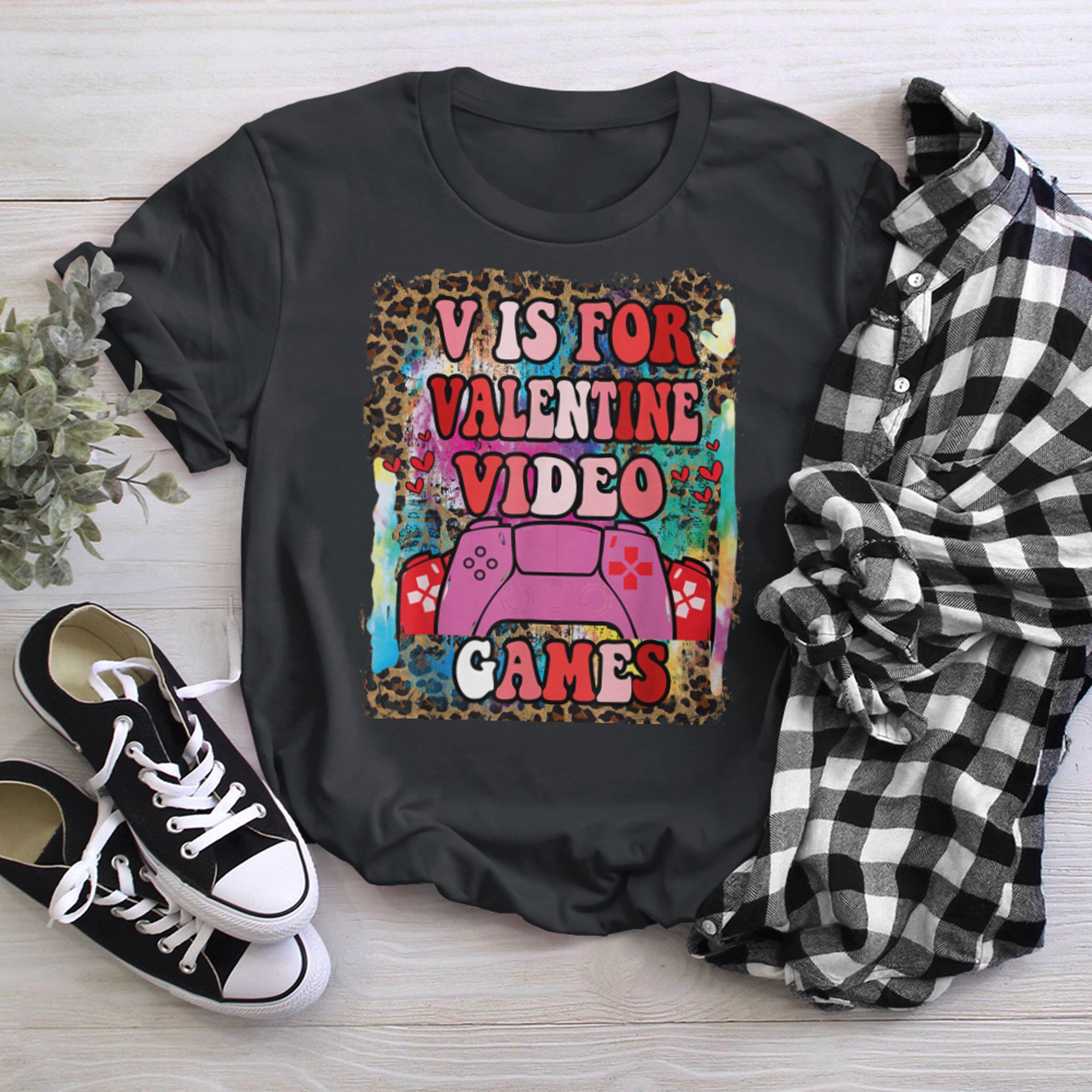 retro grovvy V Is For Video Games Funny Valentines Day Gamer t-shirt black