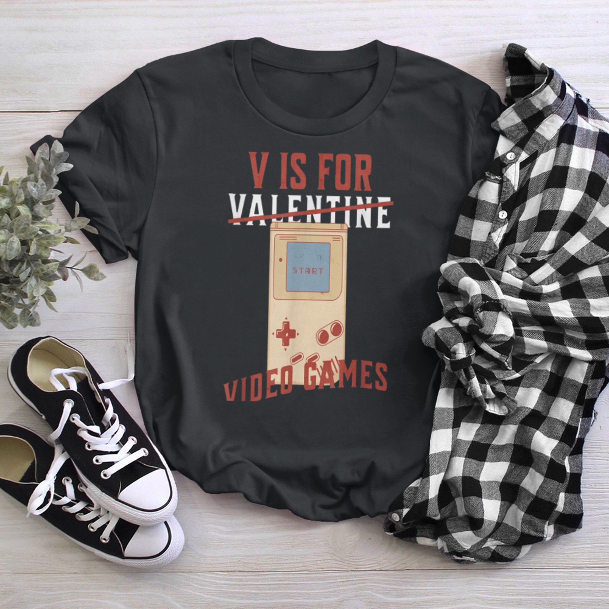 Retro V is for Video Games not Valentine t-shirt black