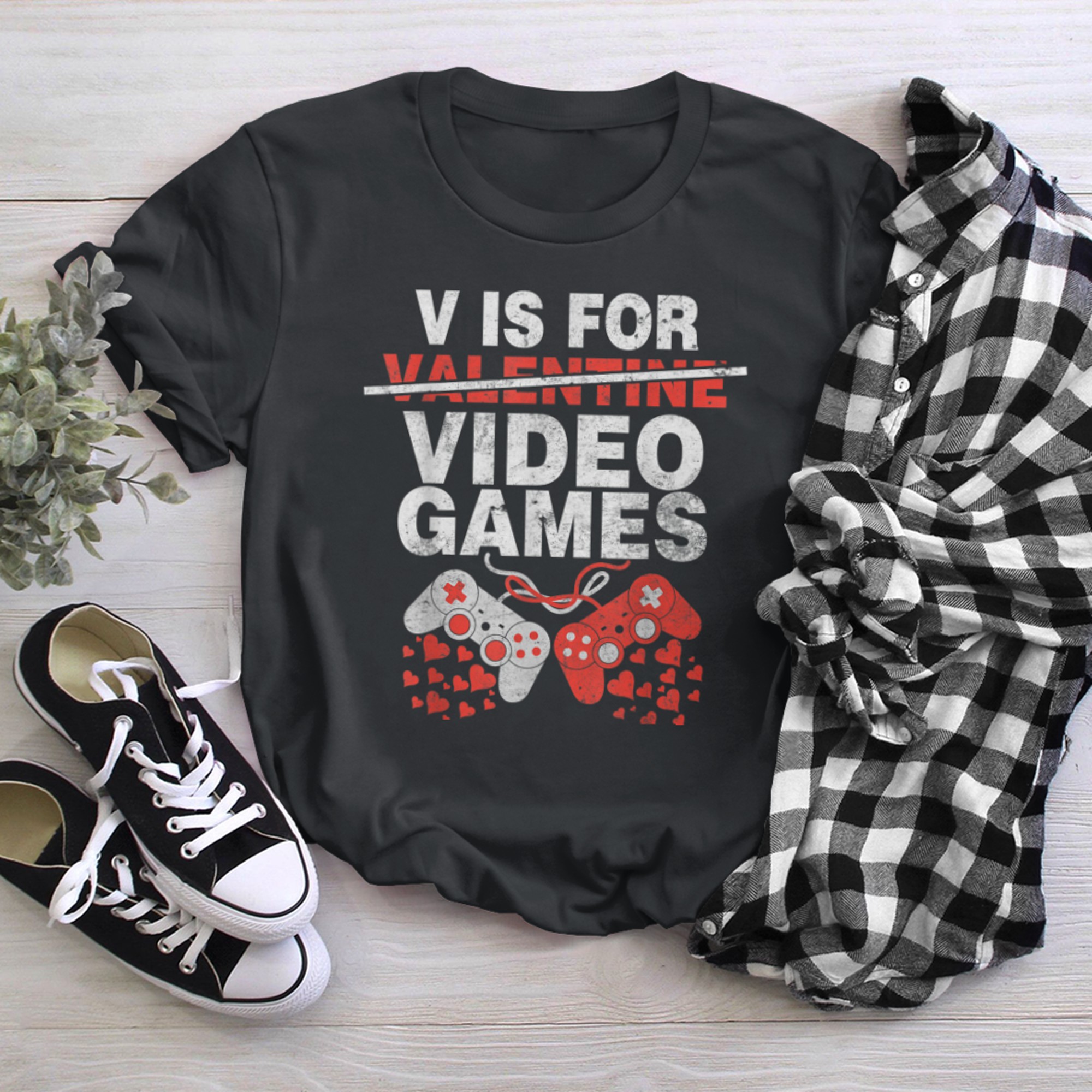 V Is For Fun Video Games Funny Gamer Kids Boy Valentines Day t-shirt black