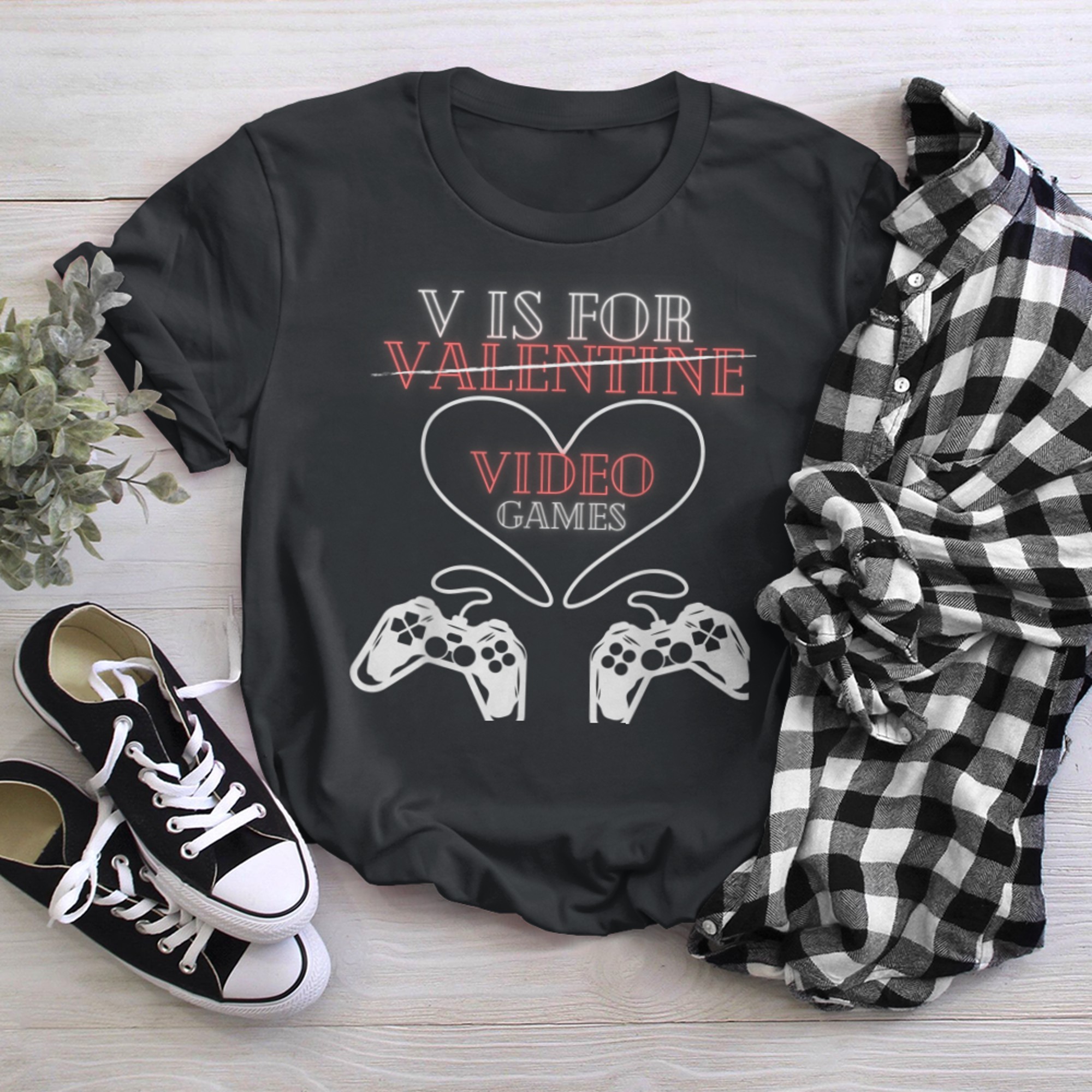 V is for Valentine Gamer T-Shirt Video Game Lover Boy t-shirt black