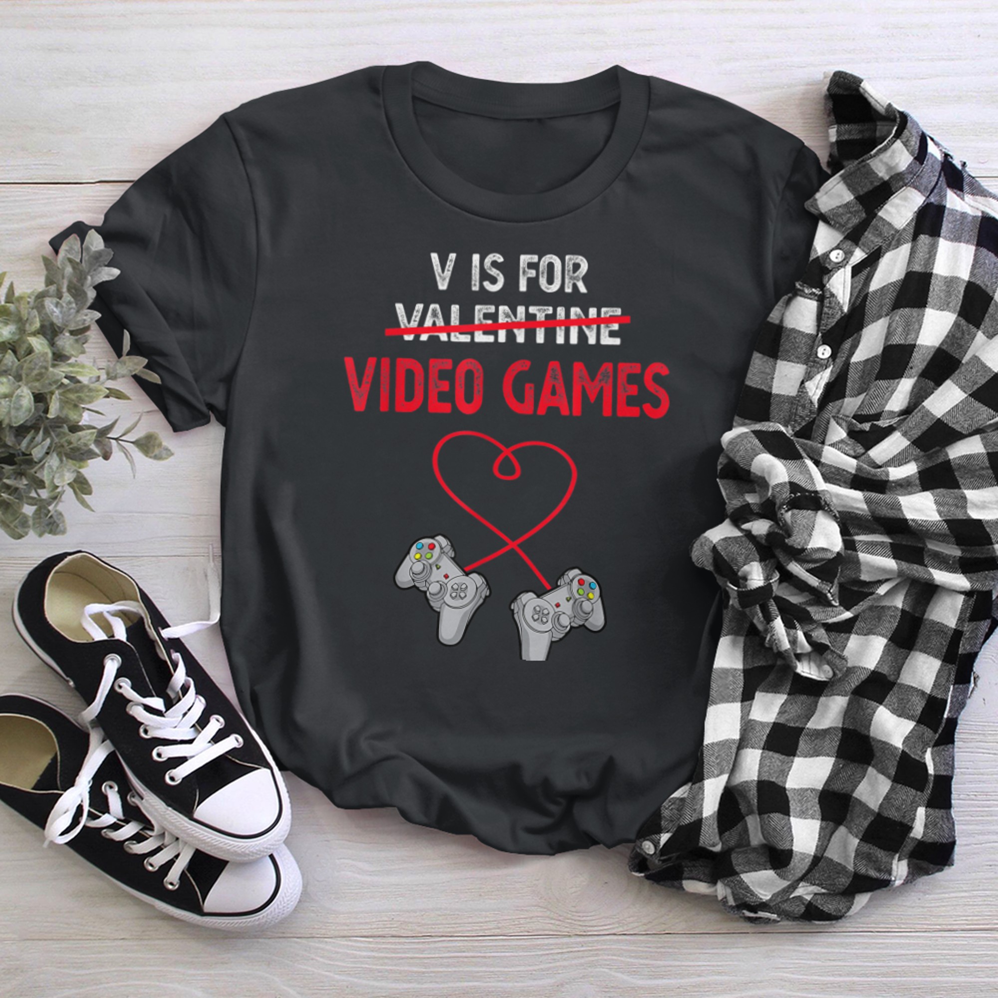 V Is For Valentine Video Games For Gamers Him Or Her t-shirt black