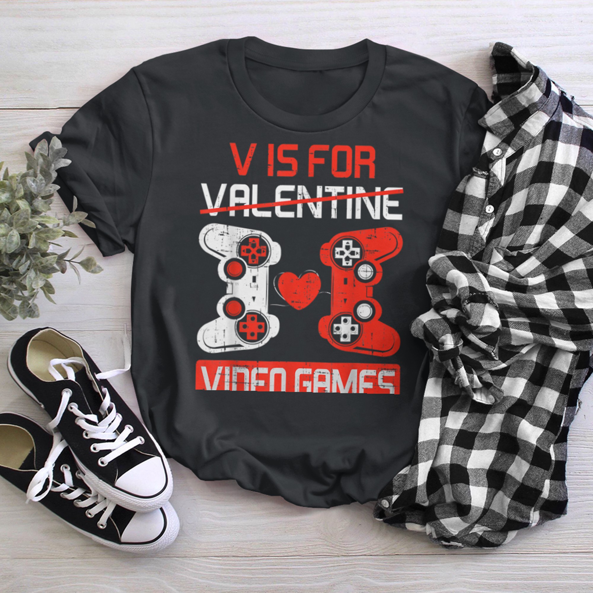 V Is For Valentine Video Games For Gamers t-shirt black