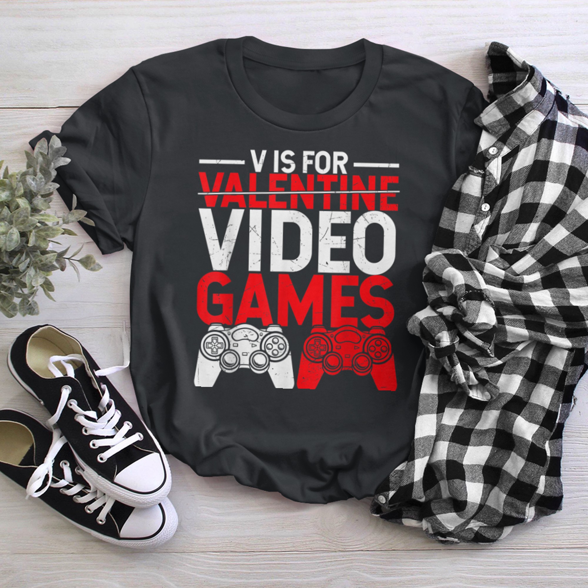 V Is For Valentine Video Games Funny Gamers Valentine's Day t-shirt black