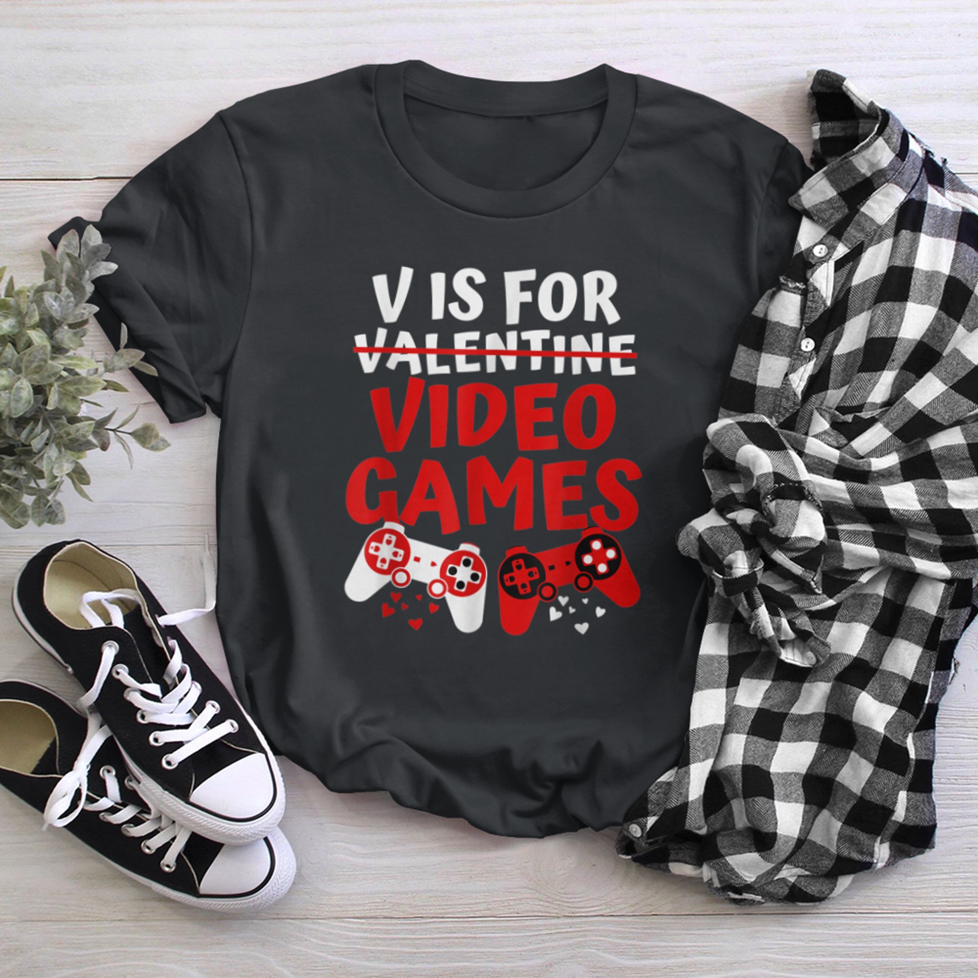 V Is For Valentine Video Games Funny Valentine t-shirt black