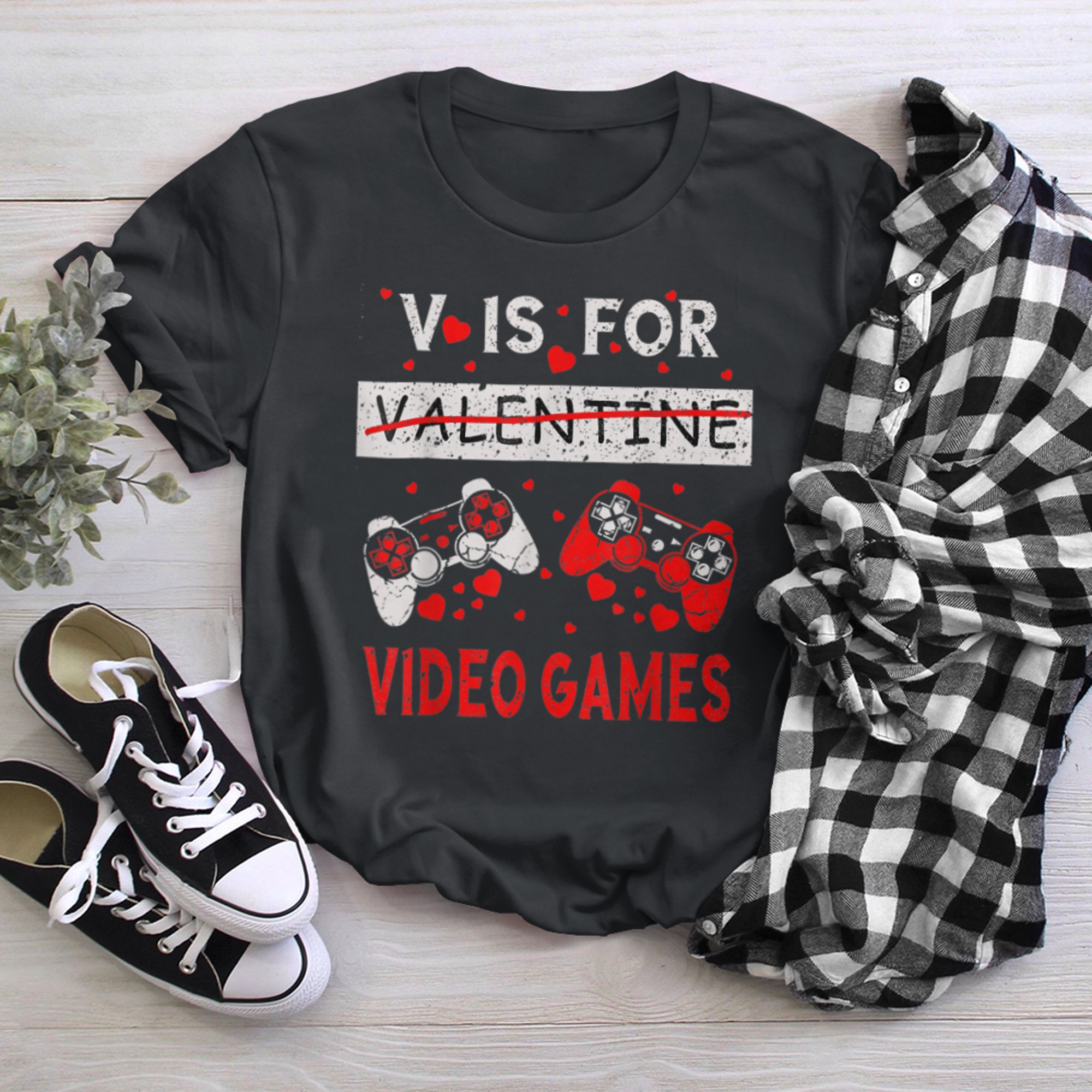 V Is For Valentine Video Games Valentines Day Gamer t-shirt black