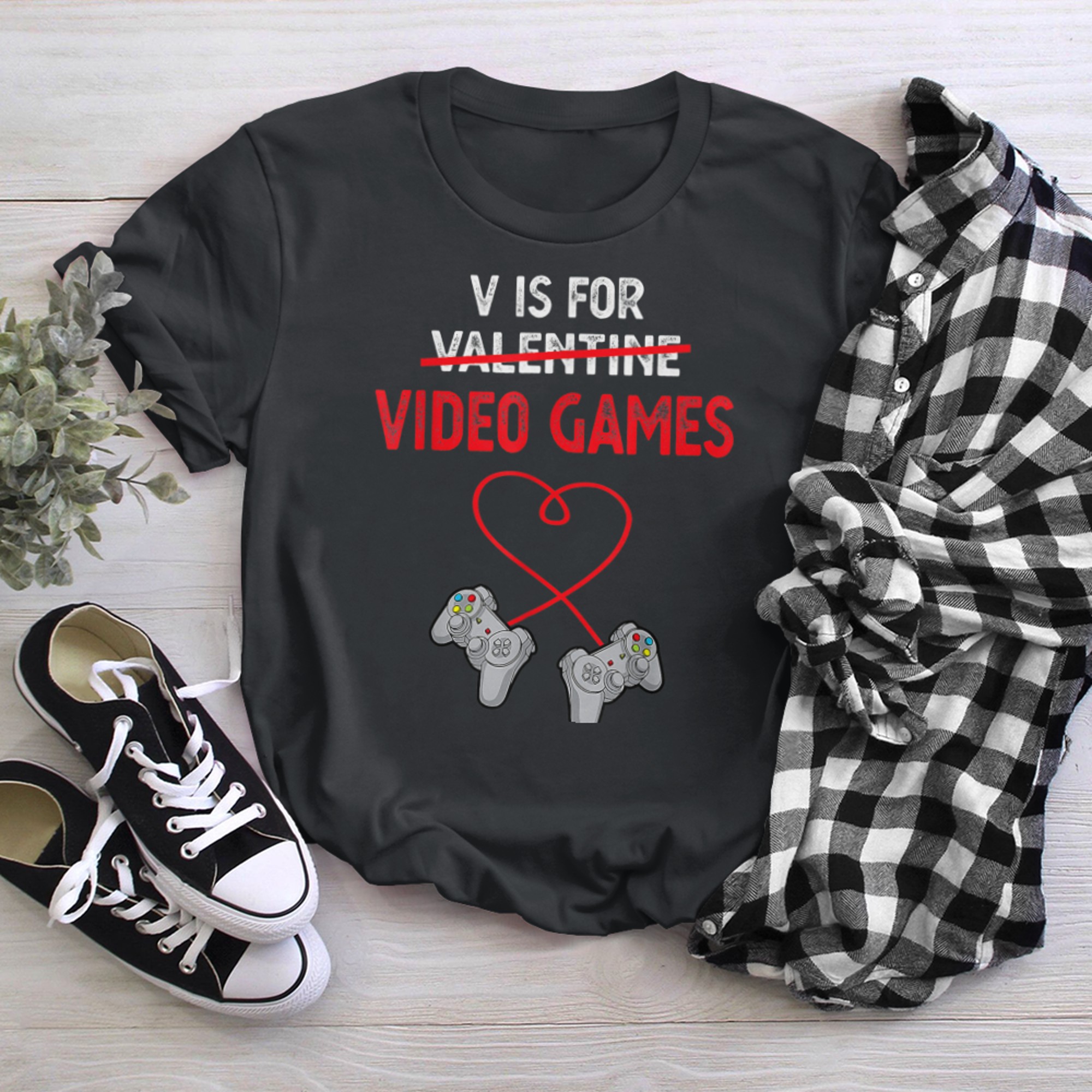 V Is For Valentine Video Games Valentines Day Gamers t-shirt black