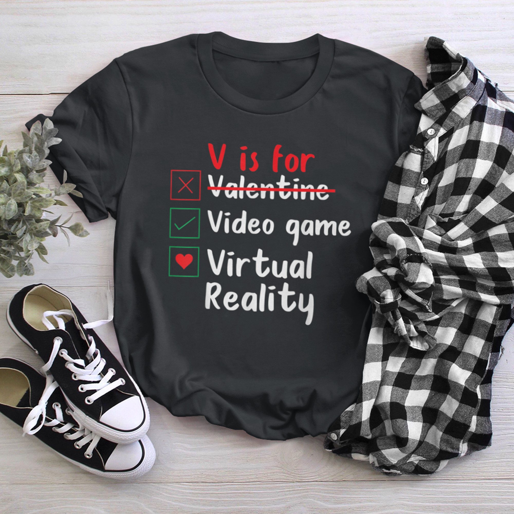 V Is For Valentine Video Games Virtual Reality VR Games t-shirt black