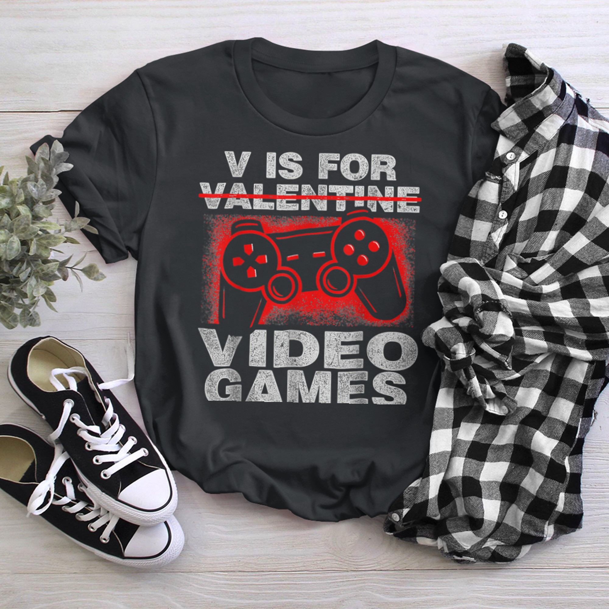 V Is For Valentines Video Games Funny Shirts Boy Men Girl t-shirt black