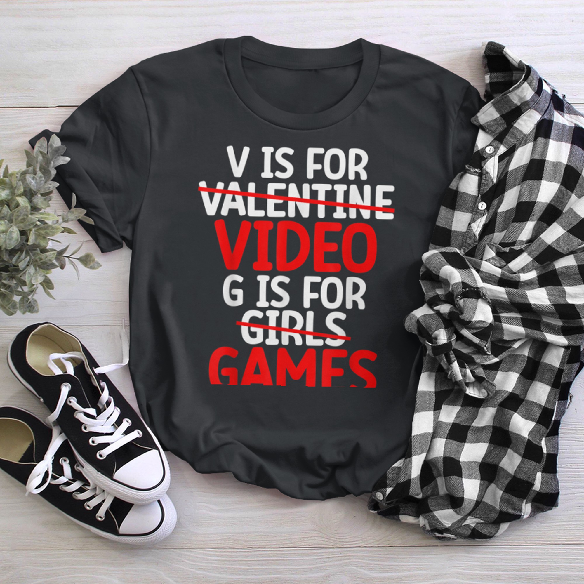 V Is For Video G Is For Games Funny Valentines Day Gamer t-shirt black