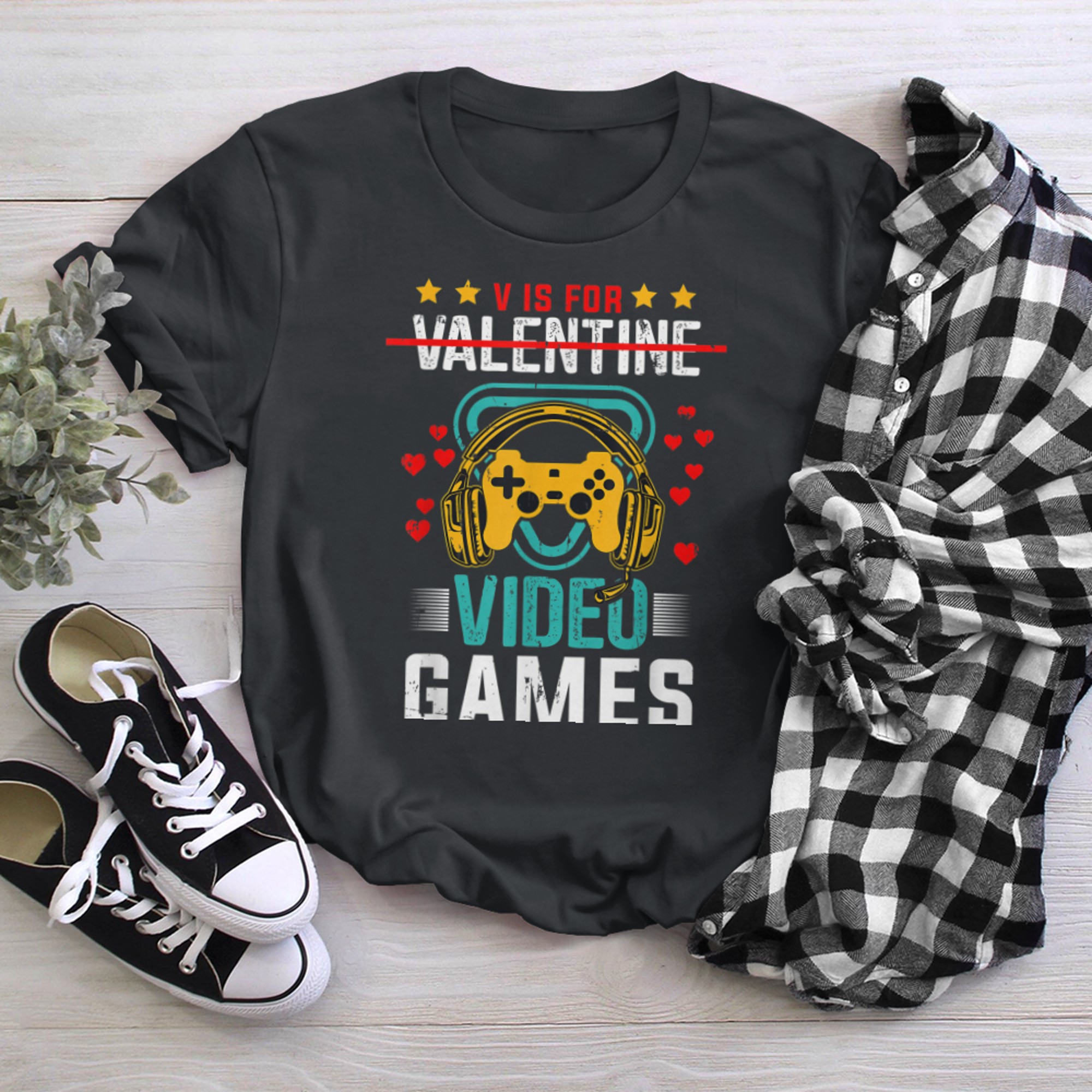 V is for Video Games - Gaming anti Valentine t-shirt black