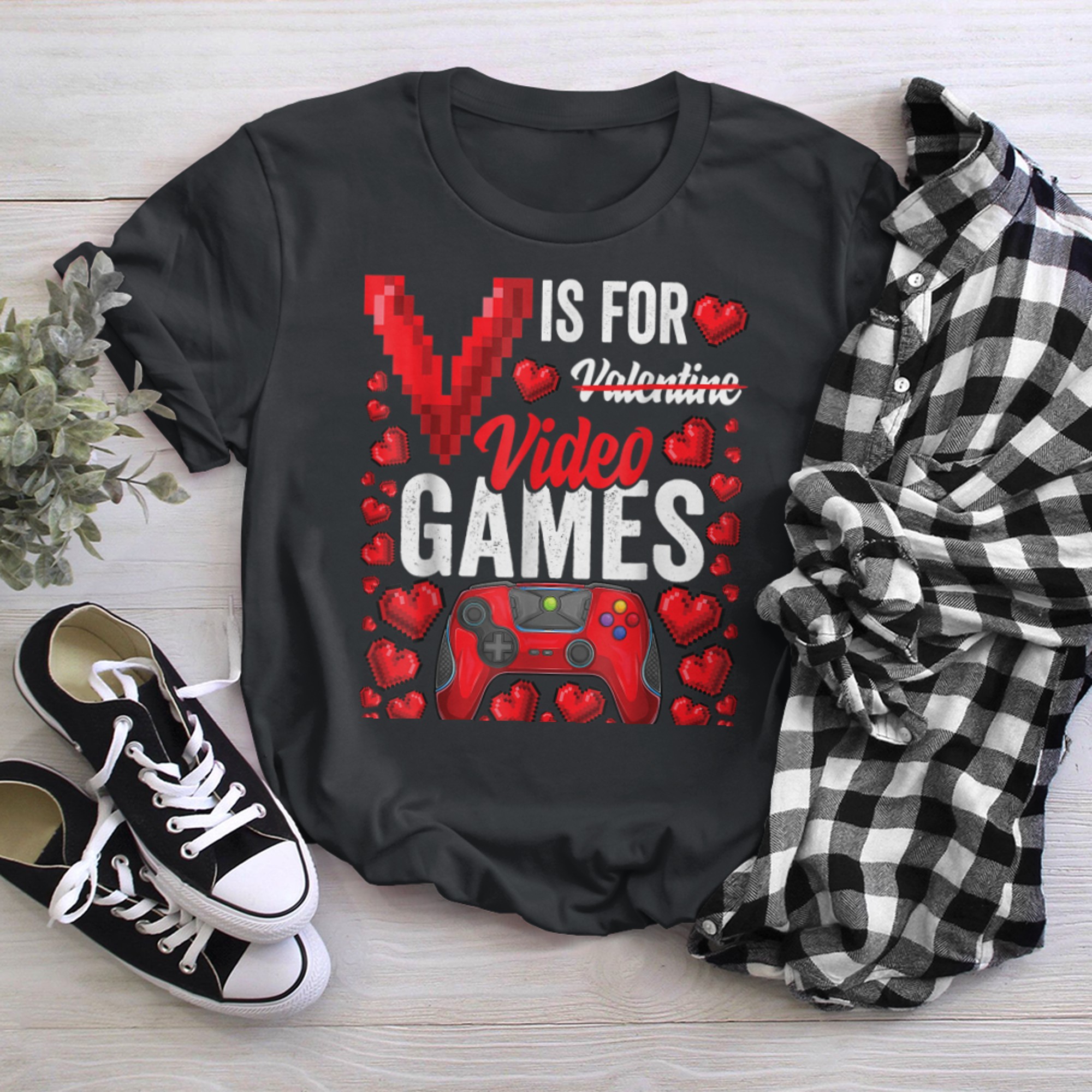 V Is For Video Games Anti Valentine's Day Gamer Funny Gaming t-shirt black