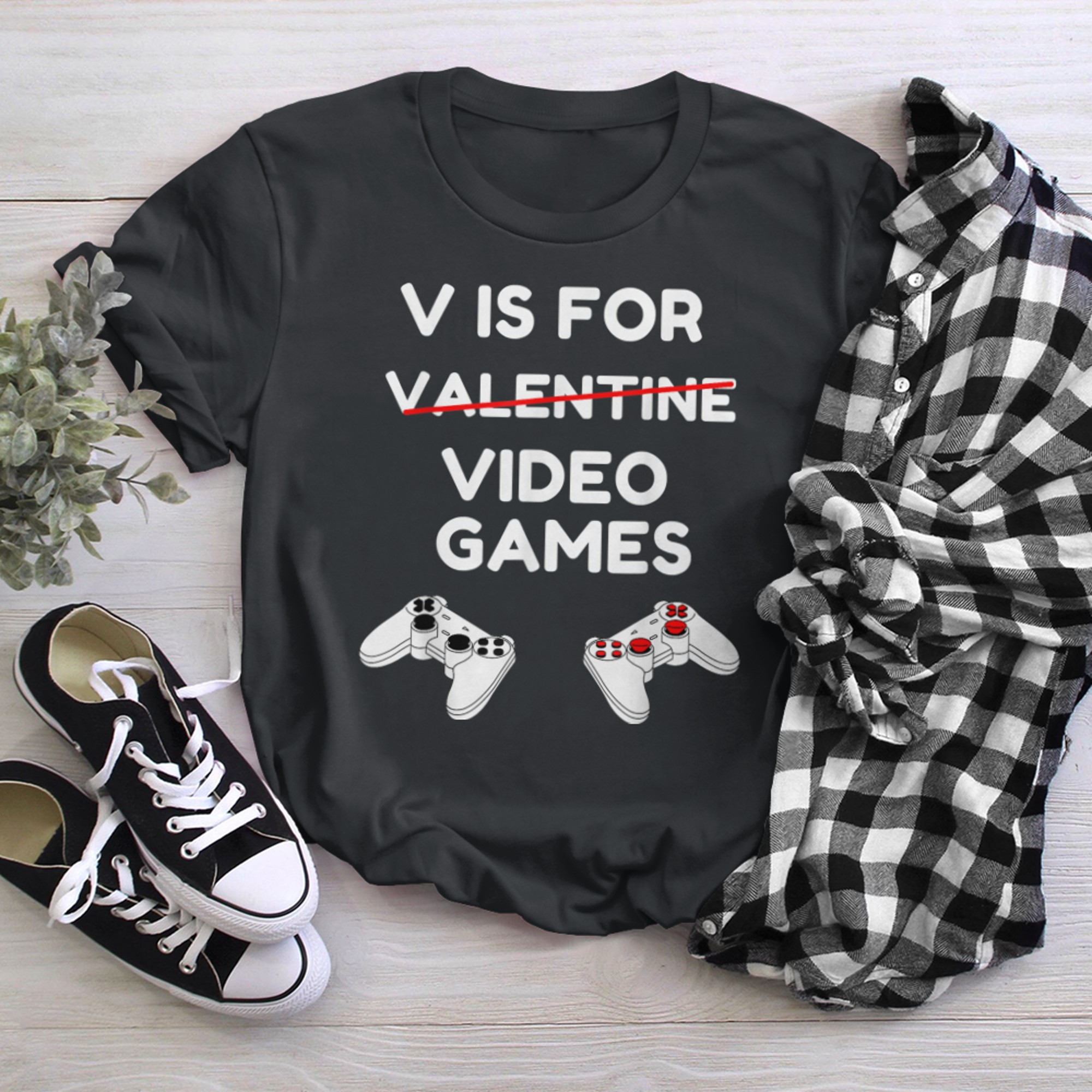 V Is For Video Games Awesome Valentines Day Gamer Boys t-shirt black