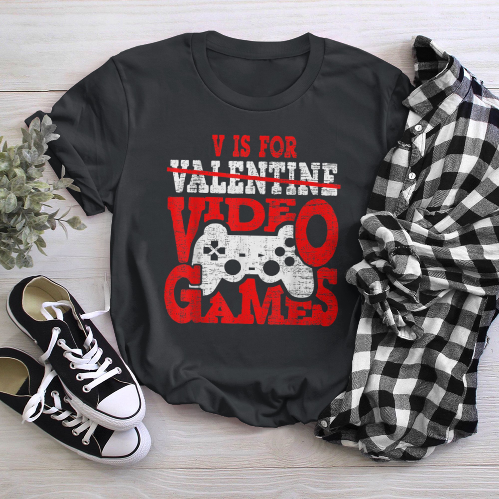 V Is For Video Games Boy Shirt Funny Valentines Day Boys Men t-shirt black