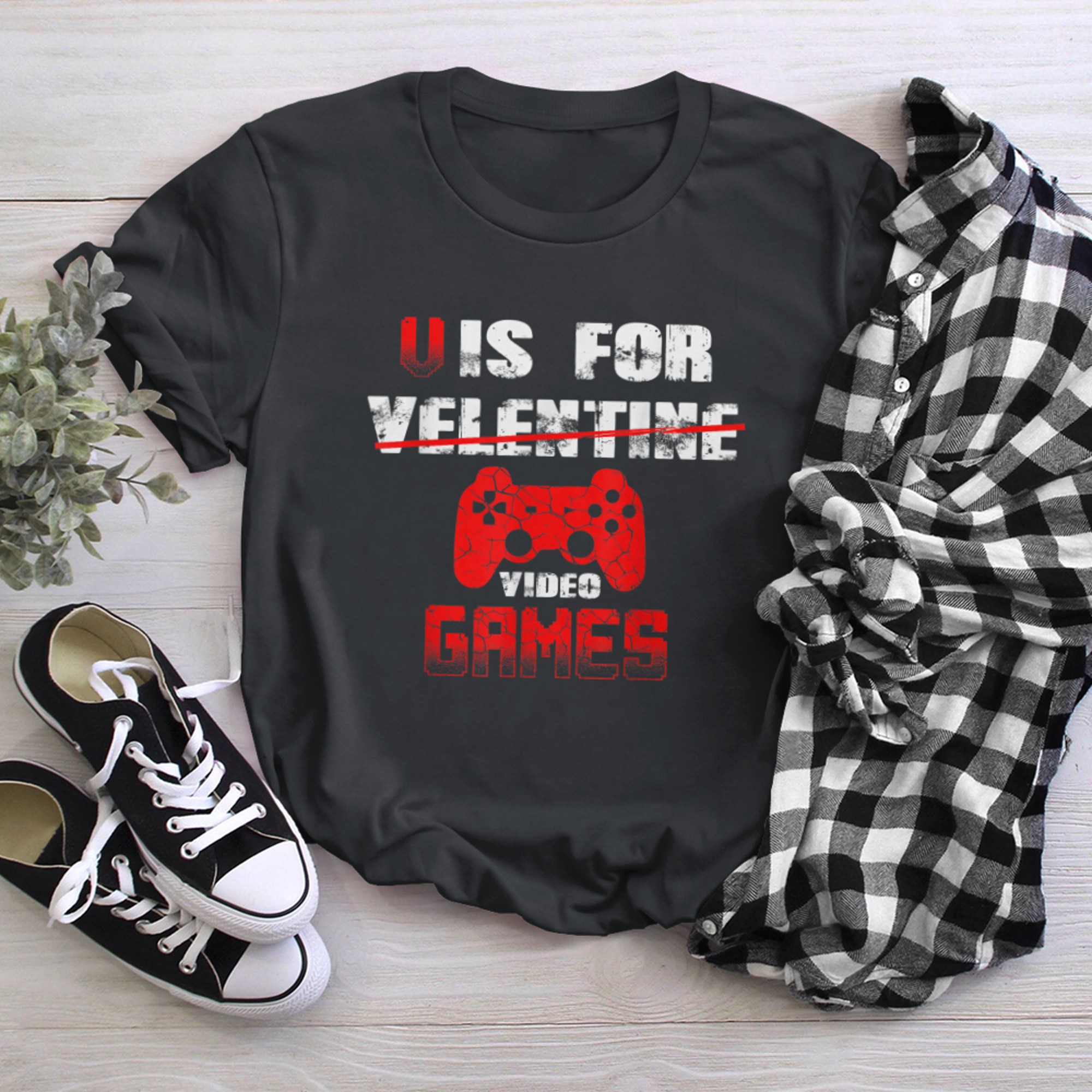 V Is For Video Games Boys Valentines Day kids son Funny game t-shirt black