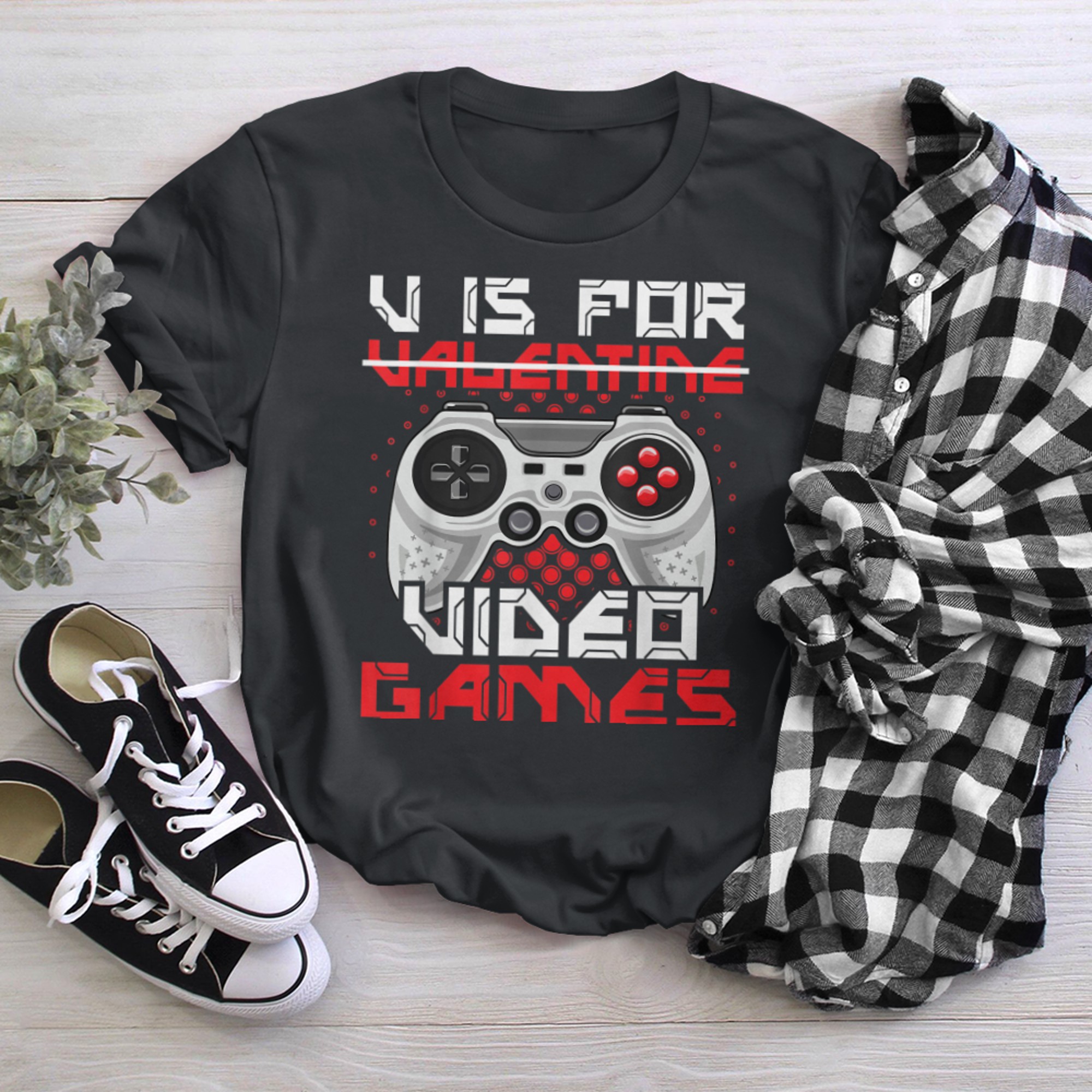 V Is For Video Games Cute Humor Valentines Day Gamer Boys t-shirt black