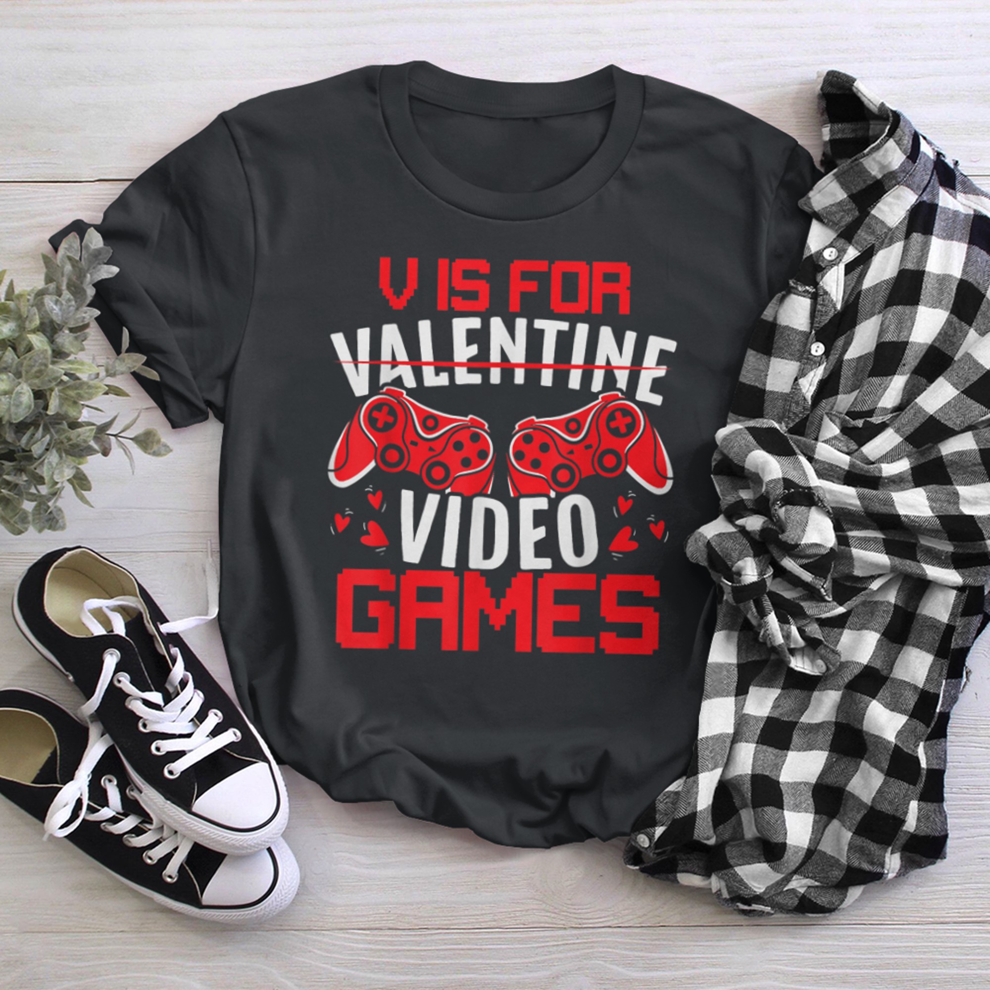 V Is For Video Games For A Funny Valentine Fan t-shirt black