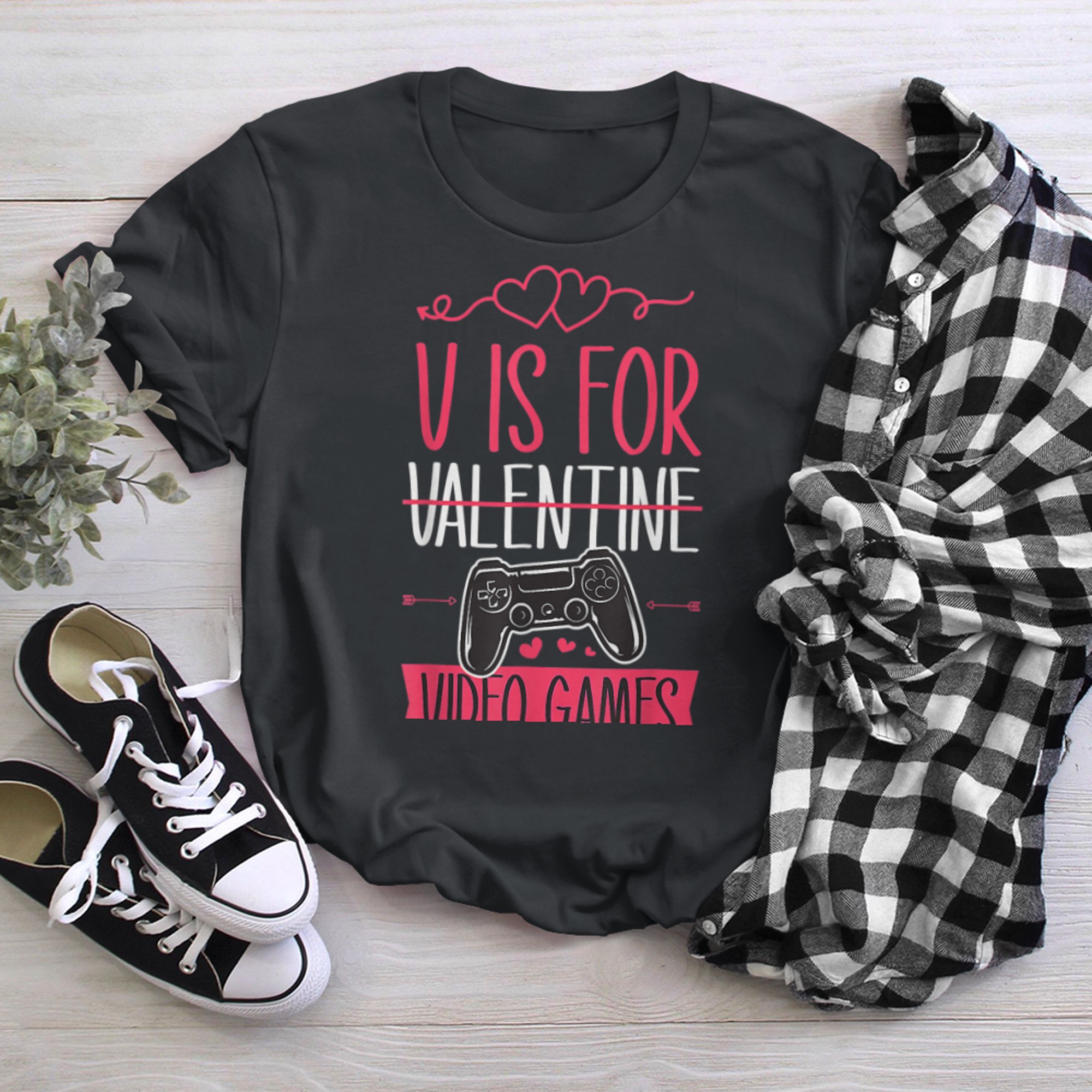 V Is For Video Games Funny Anti Valentine Day For Gamer t-shirt black