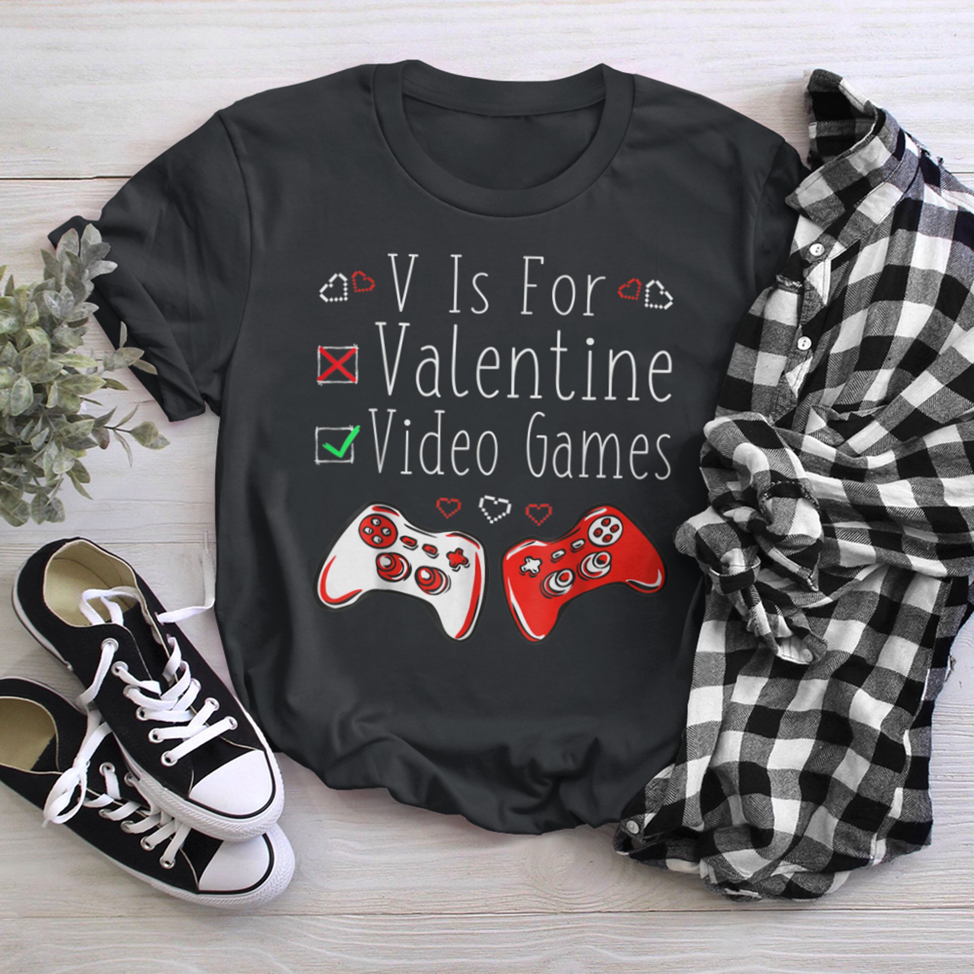 V Is For Video Games Funny Gamer Boy Men Valentines Day 2023 t-shirt black