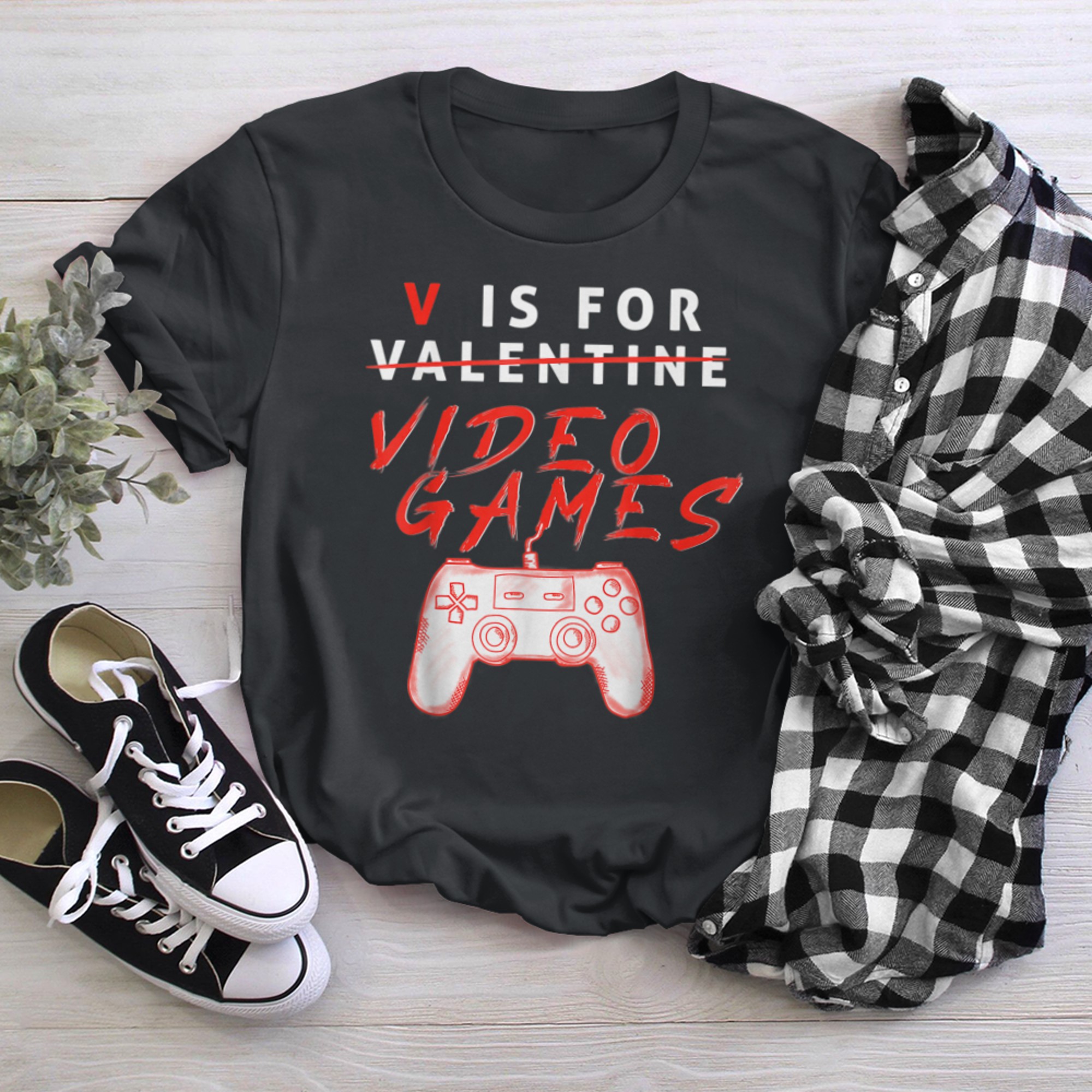 V Is For Video Games Funny Gamer Gaming Valentines Day Boys t-shirt black