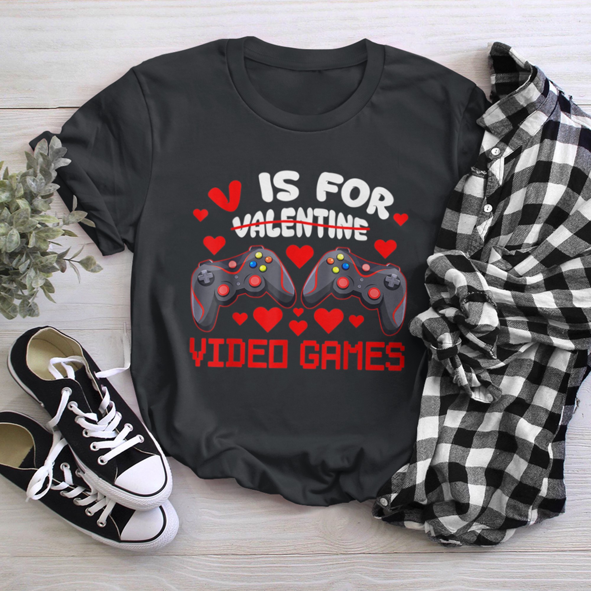 V Is For Video Games Funny Gamer Kids Boys Valentines Day (12) t-shirt black