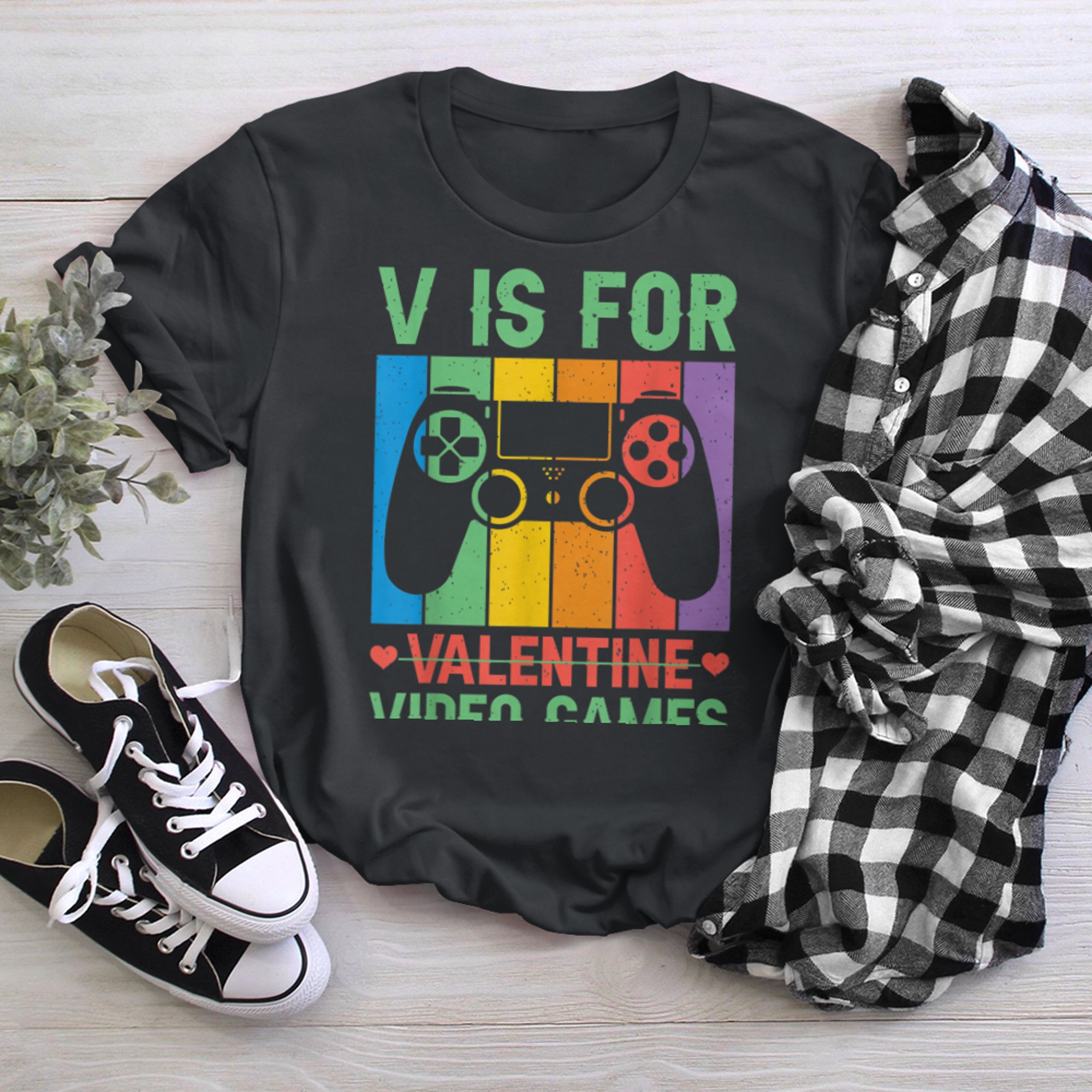 V Is For Video Games Funny Gamer Kids Boys Valentines Day (14) t-shirt black