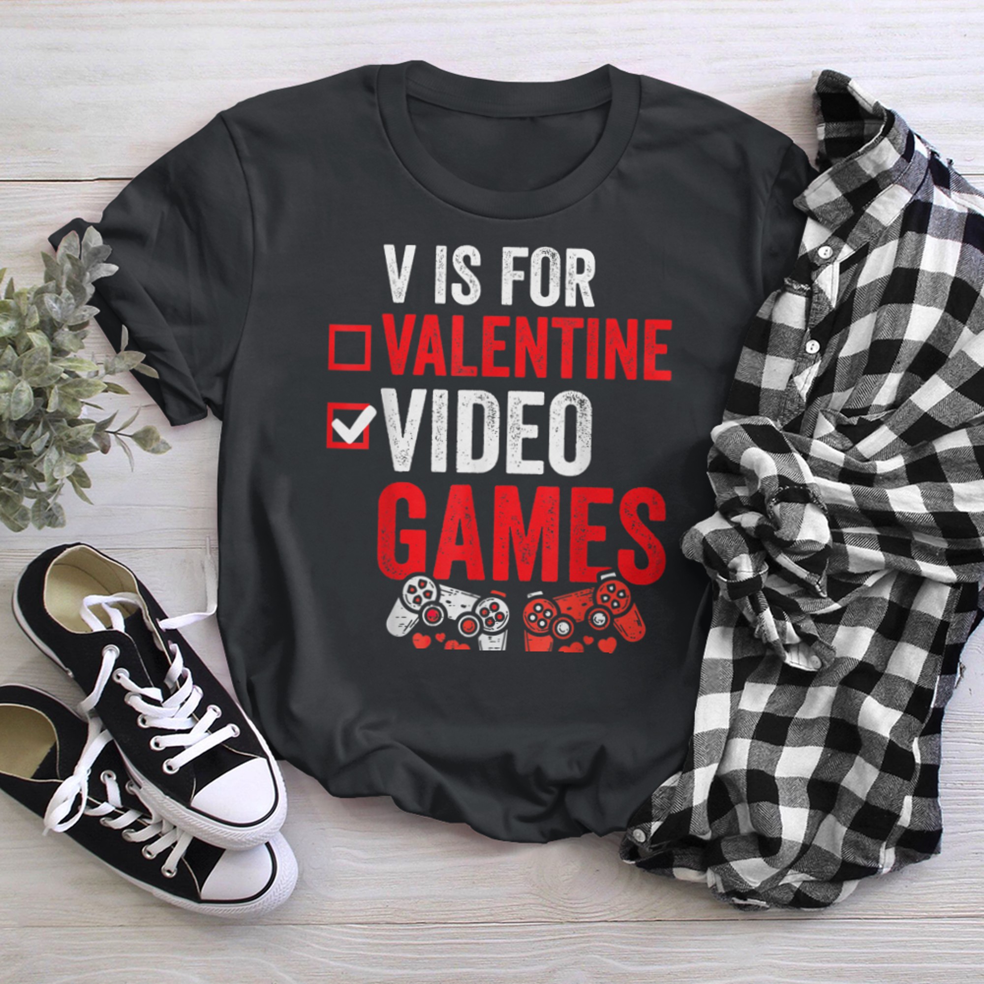 V Is For Video Games Funny Gamer Kids Boys Valentines Day (16) t-shirt black