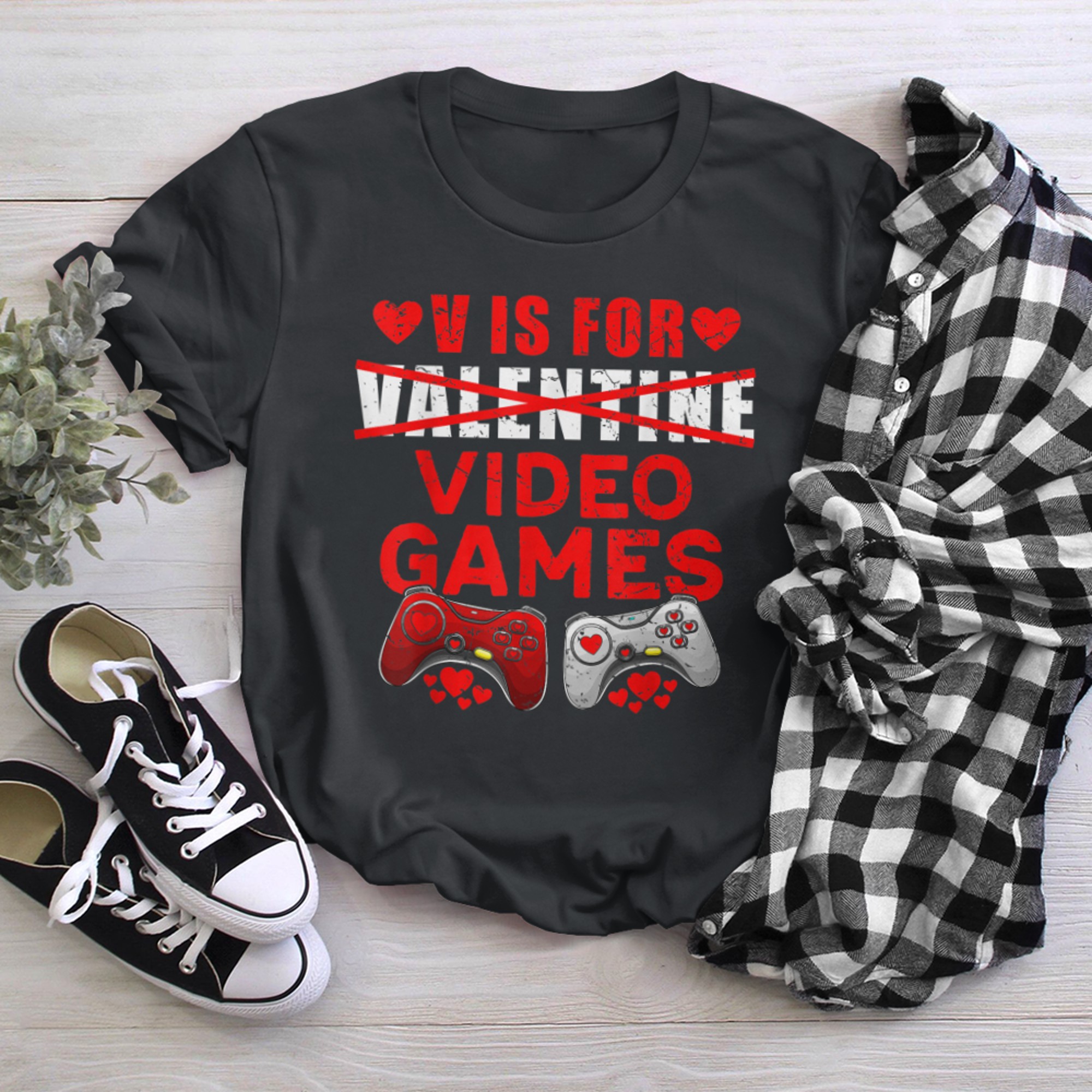 V Is For Video Games Funny Gamer Kids Boys Valentines Day (17) t-shirt black