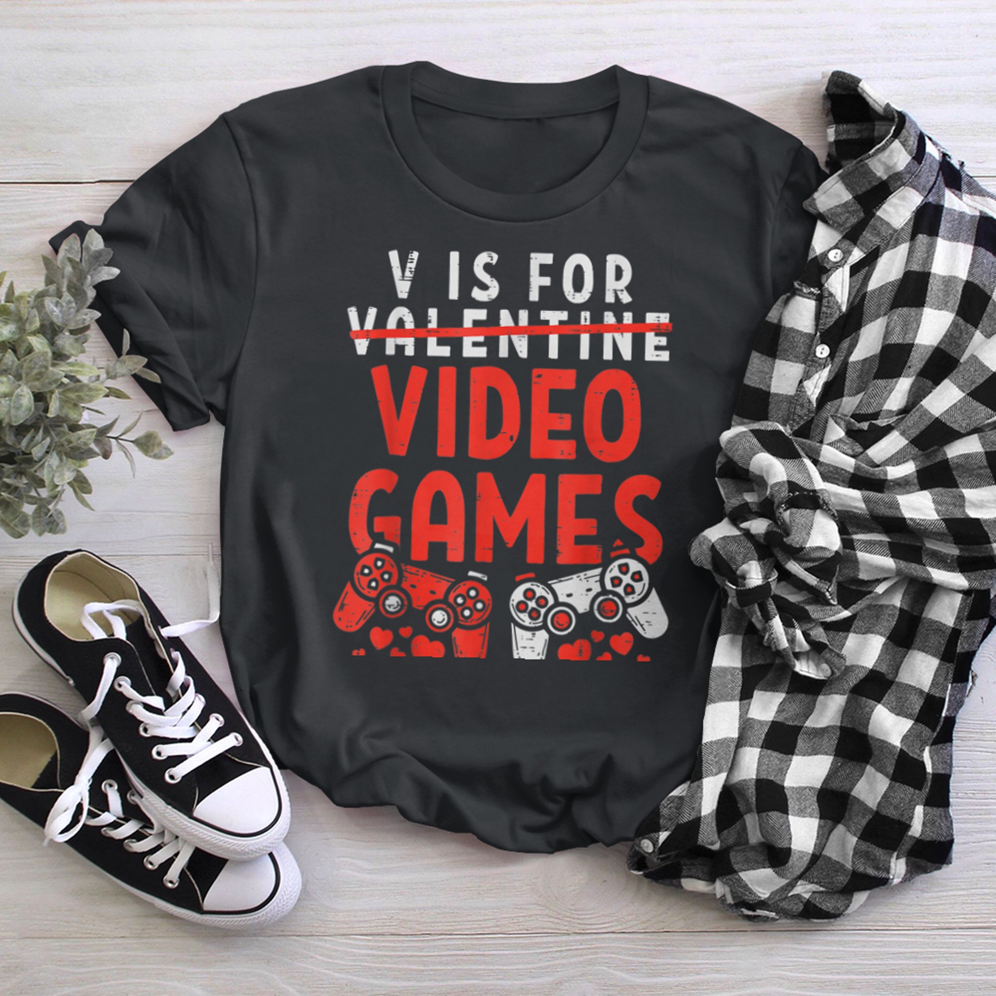 V Is For Video Games Funny Gamer Kids Boys Valentines Day (30) t-shirt black