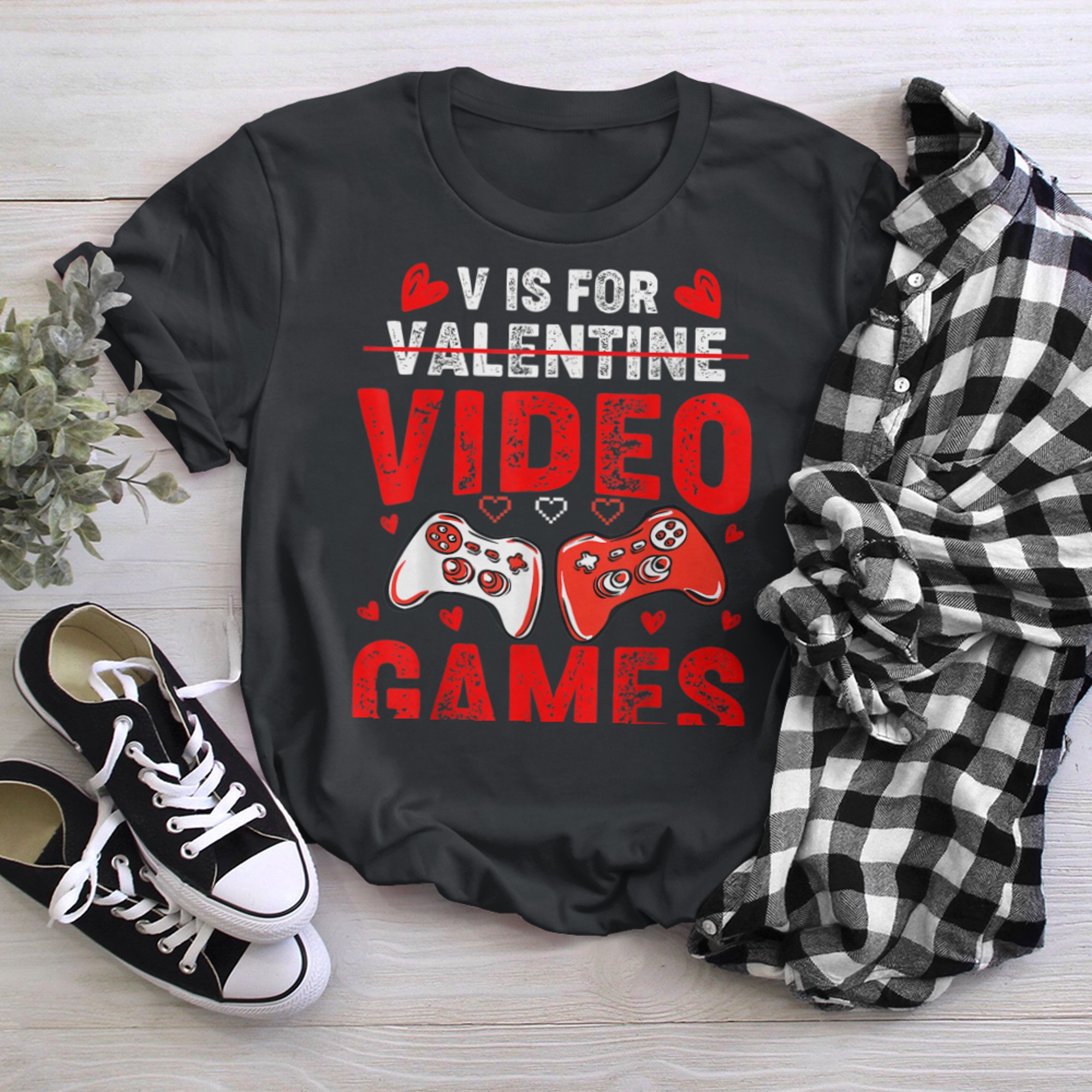 V Is For Video Games Funny Gamer Kids Boys Valentines Day (35) t-shirt black