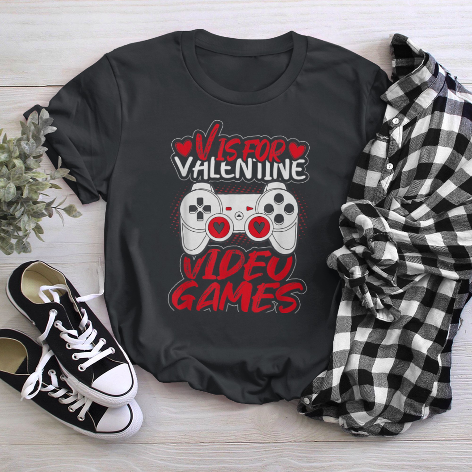 V Is For Video Games Funny Gamer Kids Boys Valentines Day (55) t-shirt black