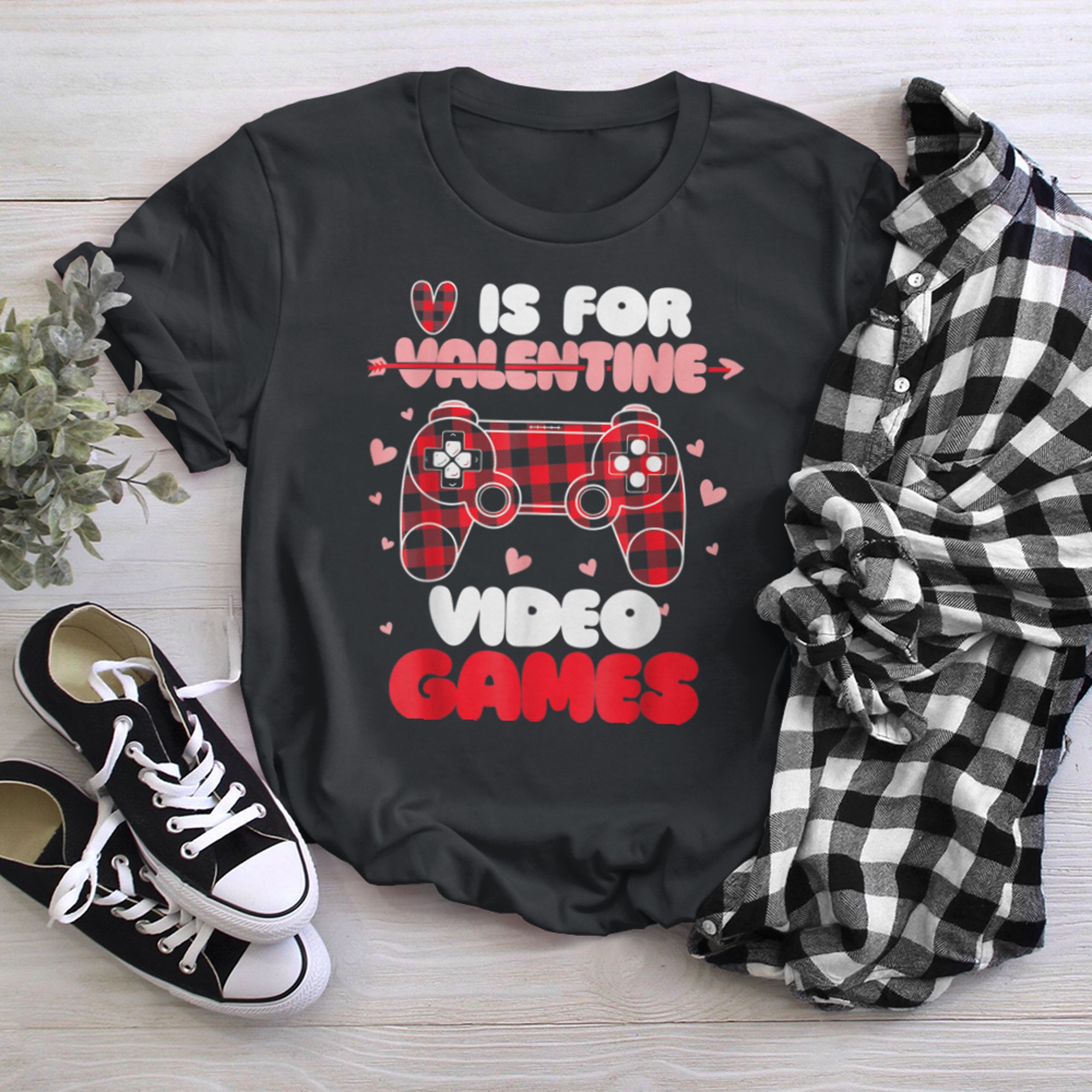 V Is For Video Games Funny Gamer Kids Boys Valentines Day (9) t-shirt black