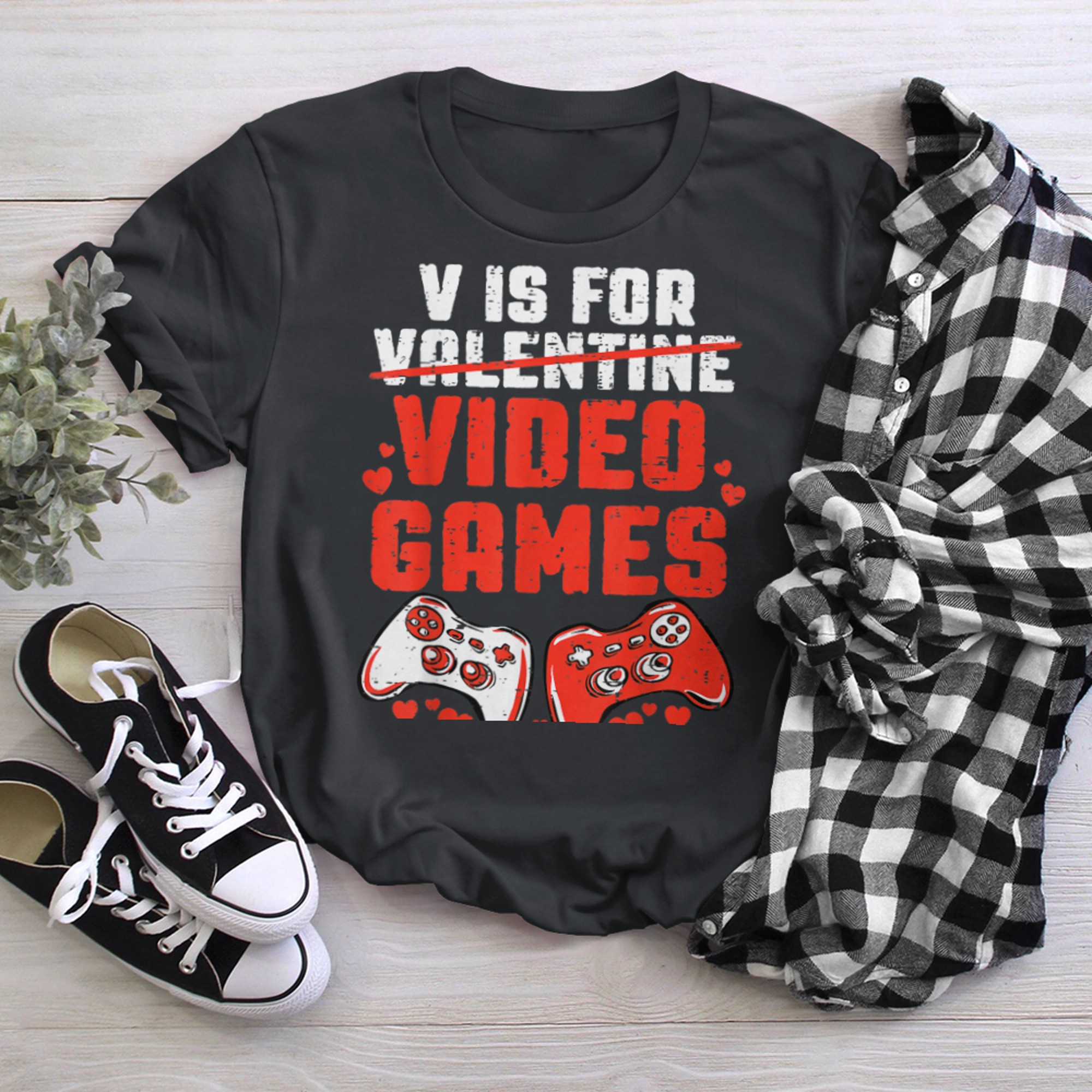 V Is For Video Games Funny Gamer Valentines Day Boys Kids (4) t-shirt black