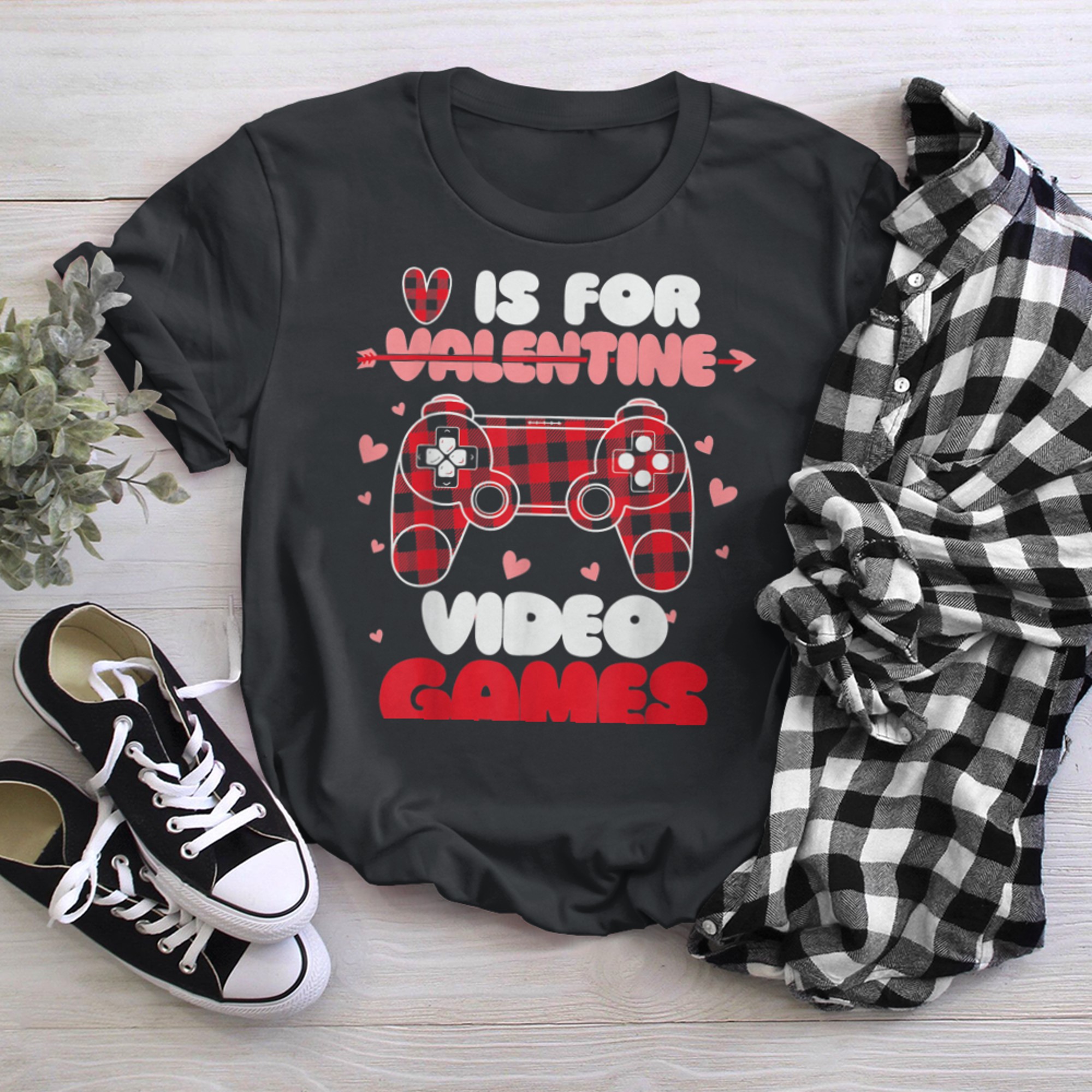 V Is For Video Games Funny Gamer Valentines Day Boys Kids (6) t-shirt black