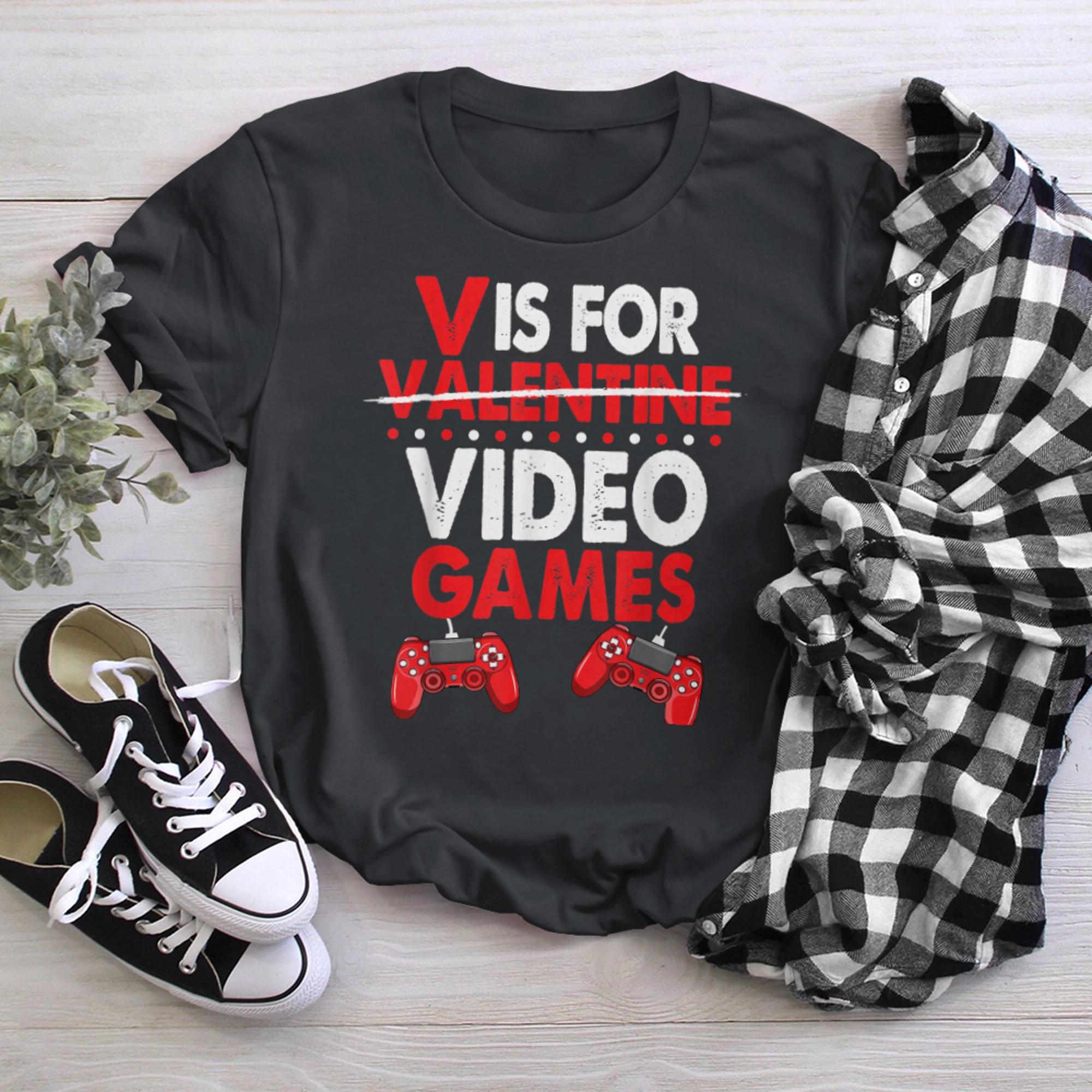 V Is For Video Games Funny Gamer Valentines Day Gaming Boys (4) t-shirt black