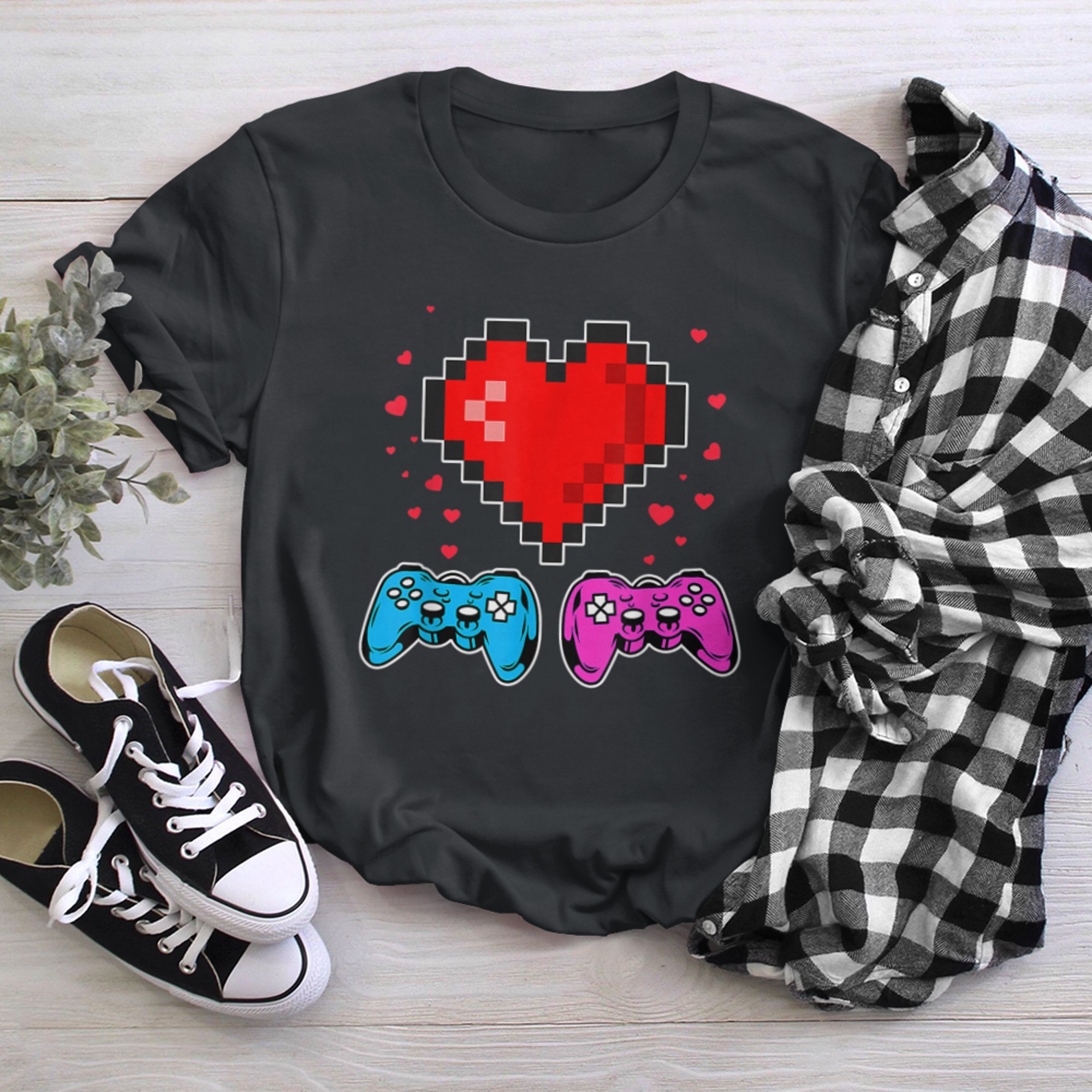 V Is For Video Games Funny Gamer Valentines Day t-shirt black