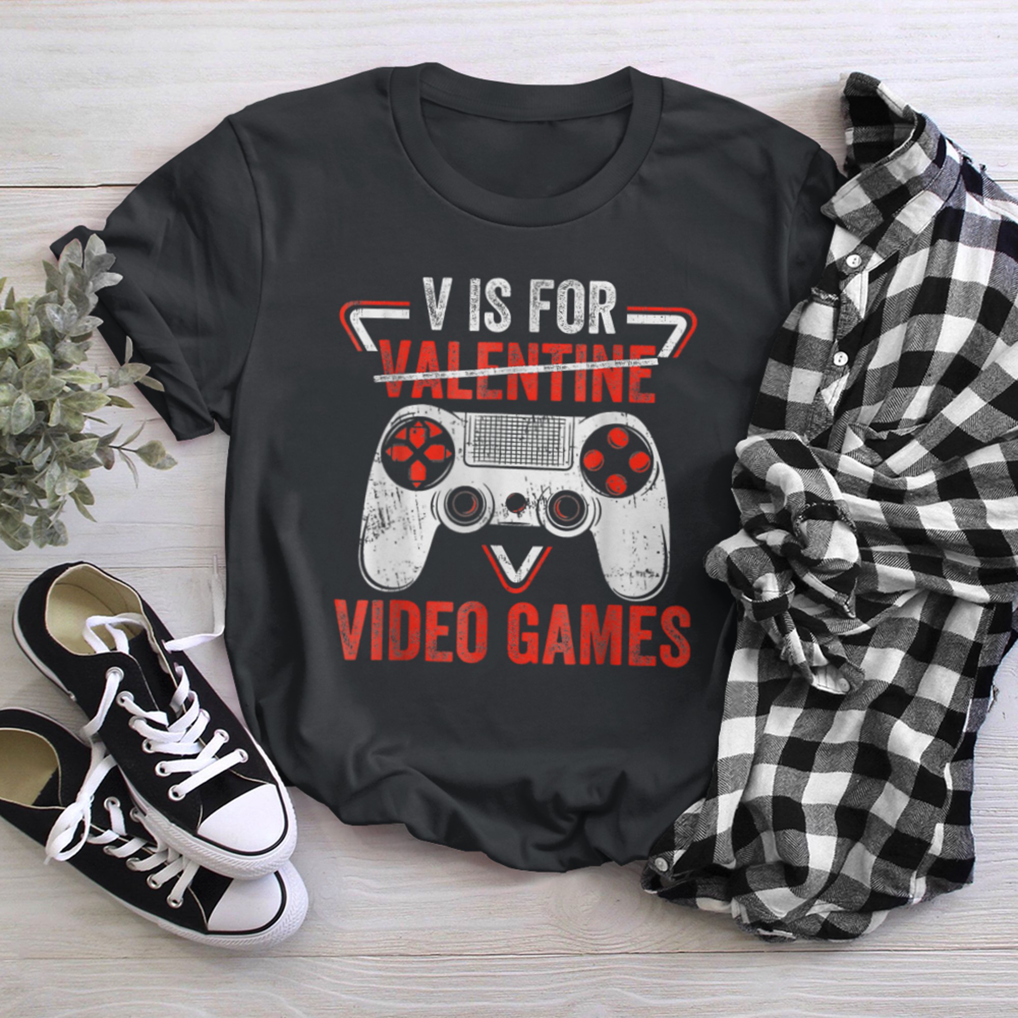 V Is For Video Games Funny Gaming Anti Valentines Day Gamer t-shirt black