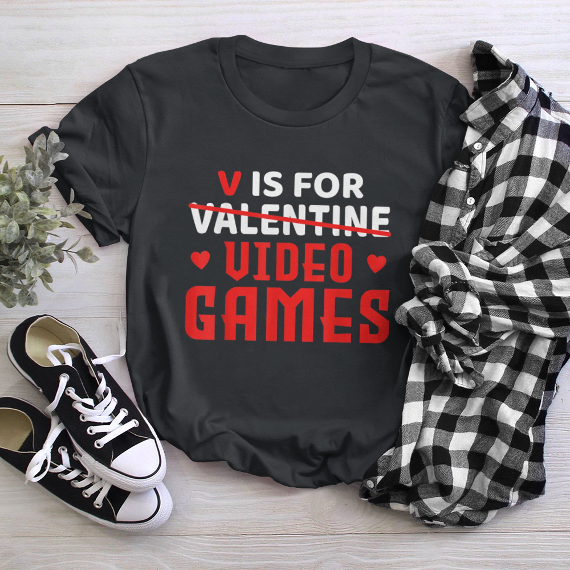 V Is For Video Games Funny Gaming Valentines Day For Gamer t-shirt black