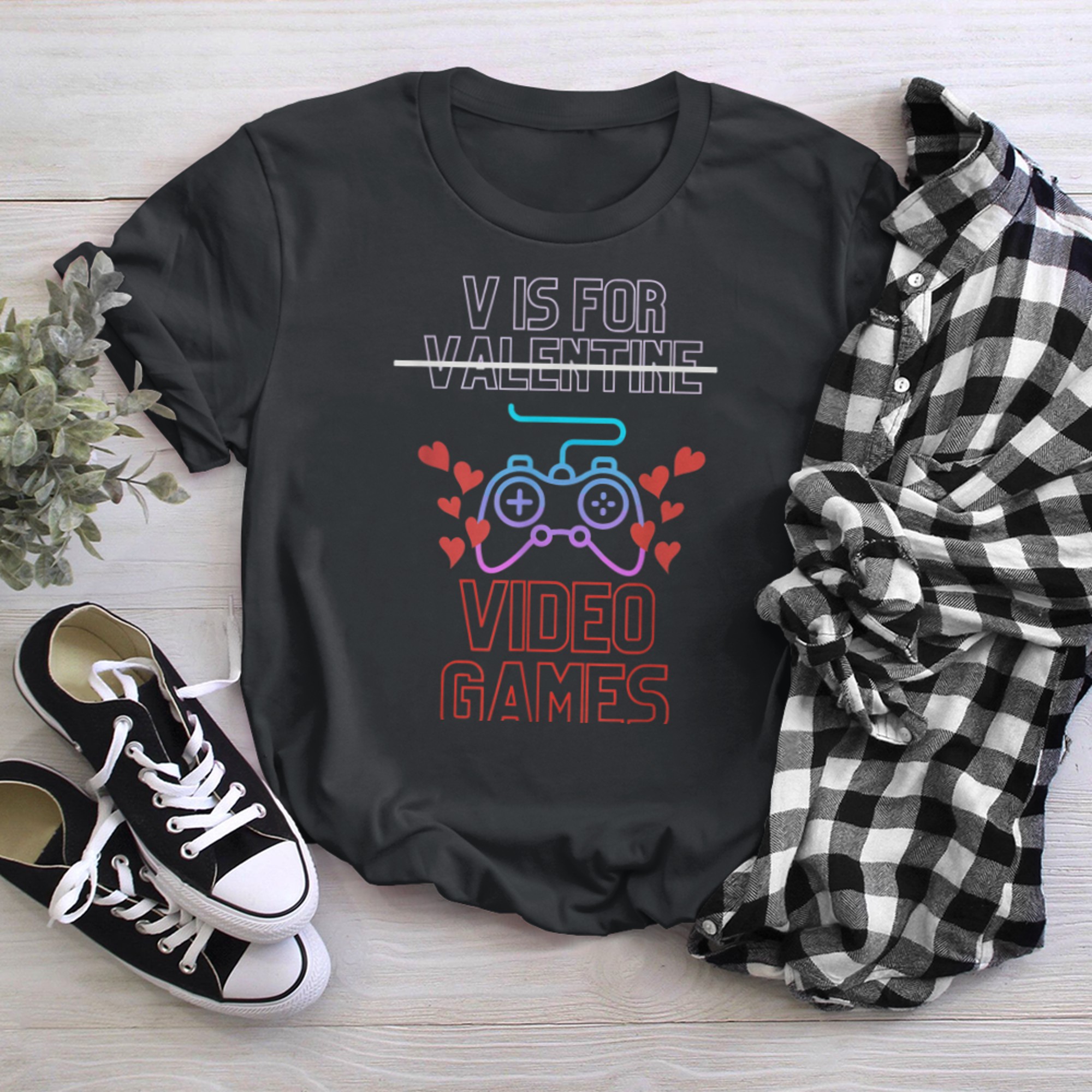 V Is For Video Games Funny Valentine Gamer Game Lovers (1) t-shirt black