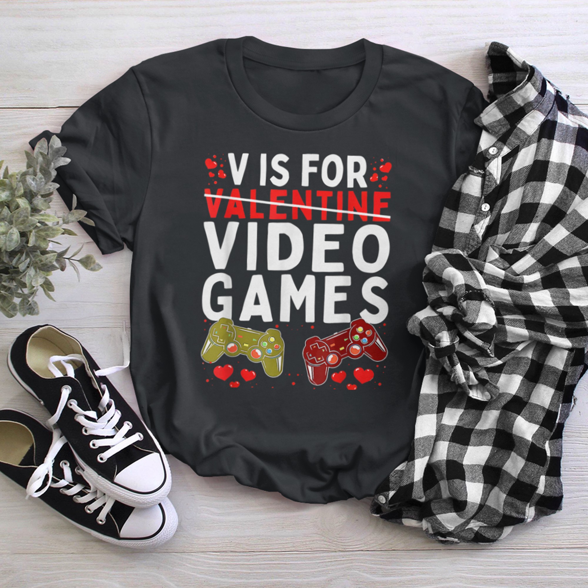 V Is For Video Games Funny Valentine Gamer Game Lovers (2) t-shirt black