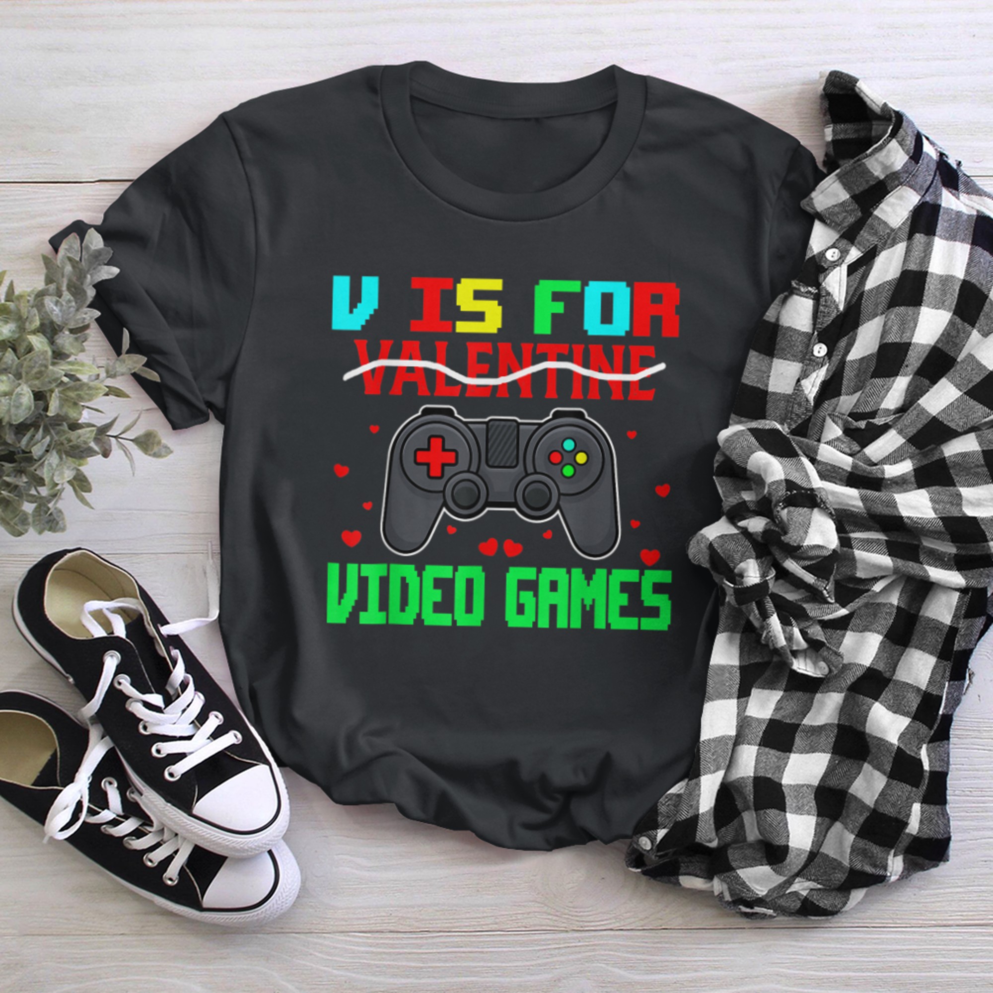 V Is For Video Games Funny Valentine Gamer Game Lovers (8) t-shirt black