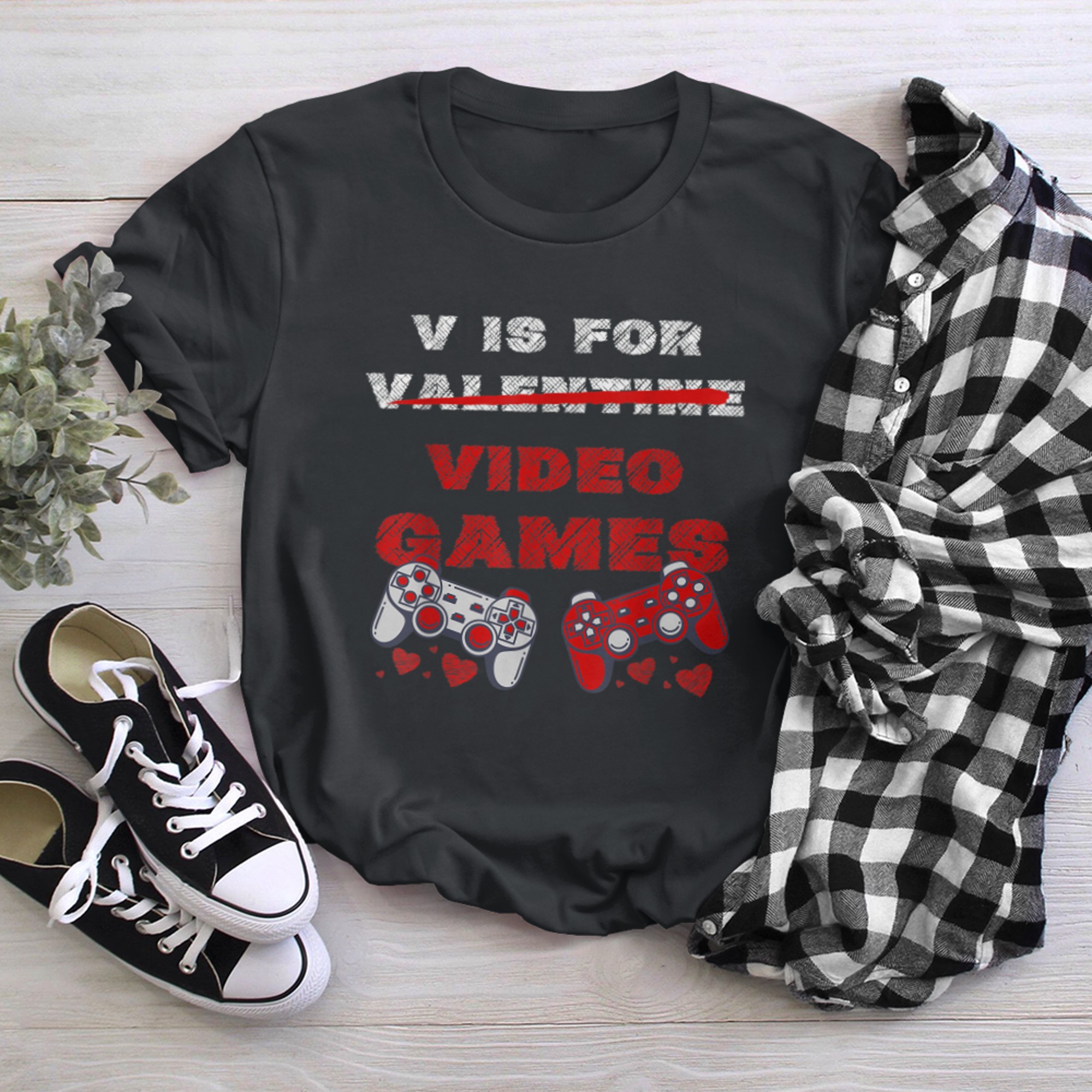 V IS FOR VIDEO GAMES Funny Valentines Day Boy Men Present t-shirt black