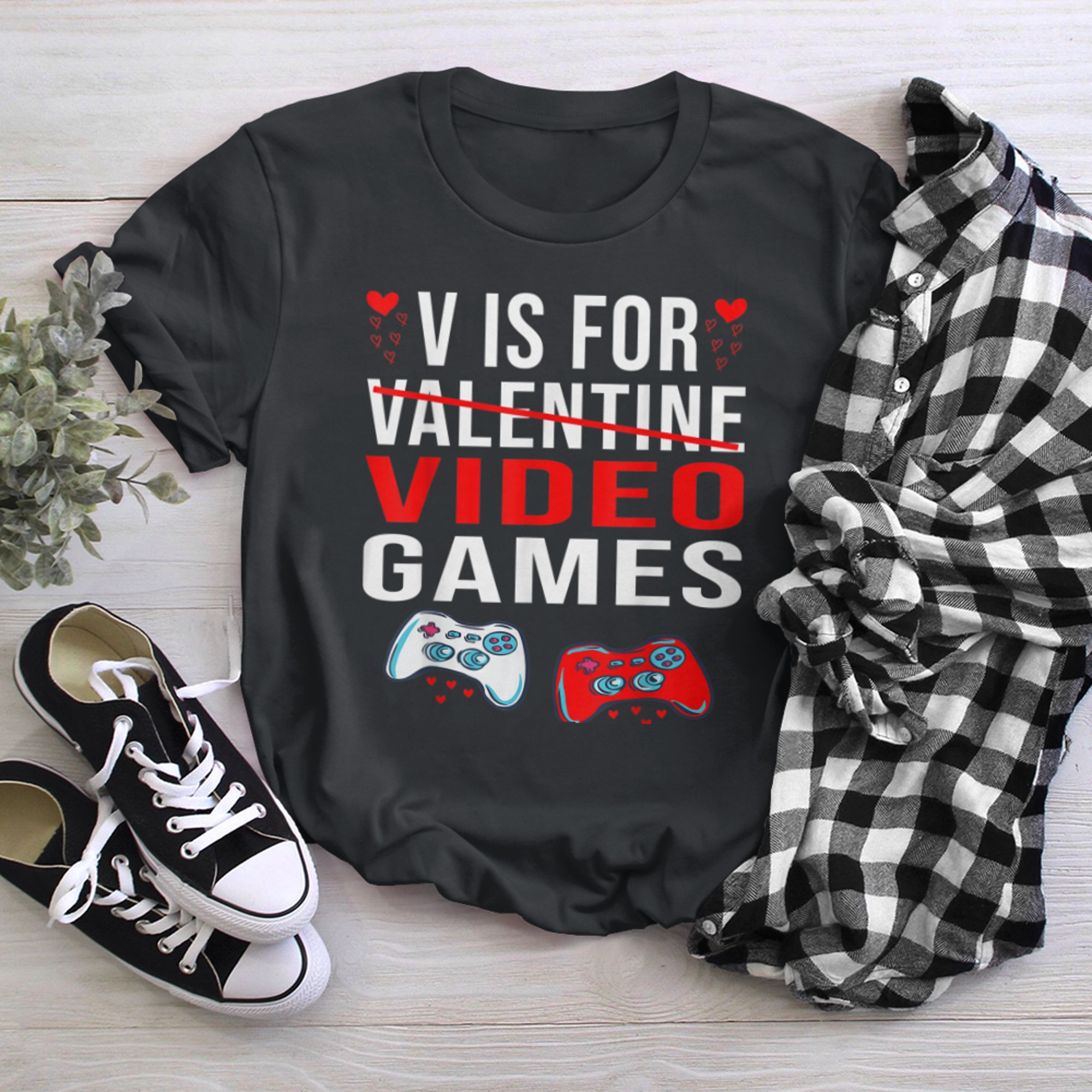 V Is For Video Games Funny Valentines Day Gamer (1) t-shirt black